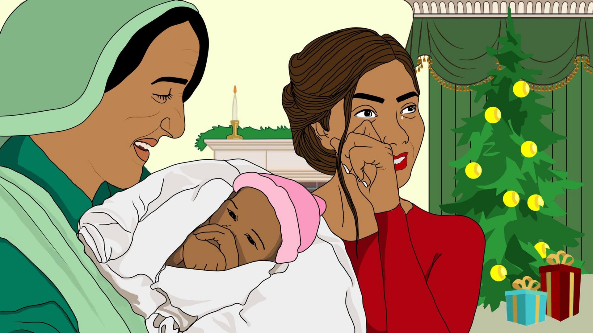 Salma's mother holding her baby