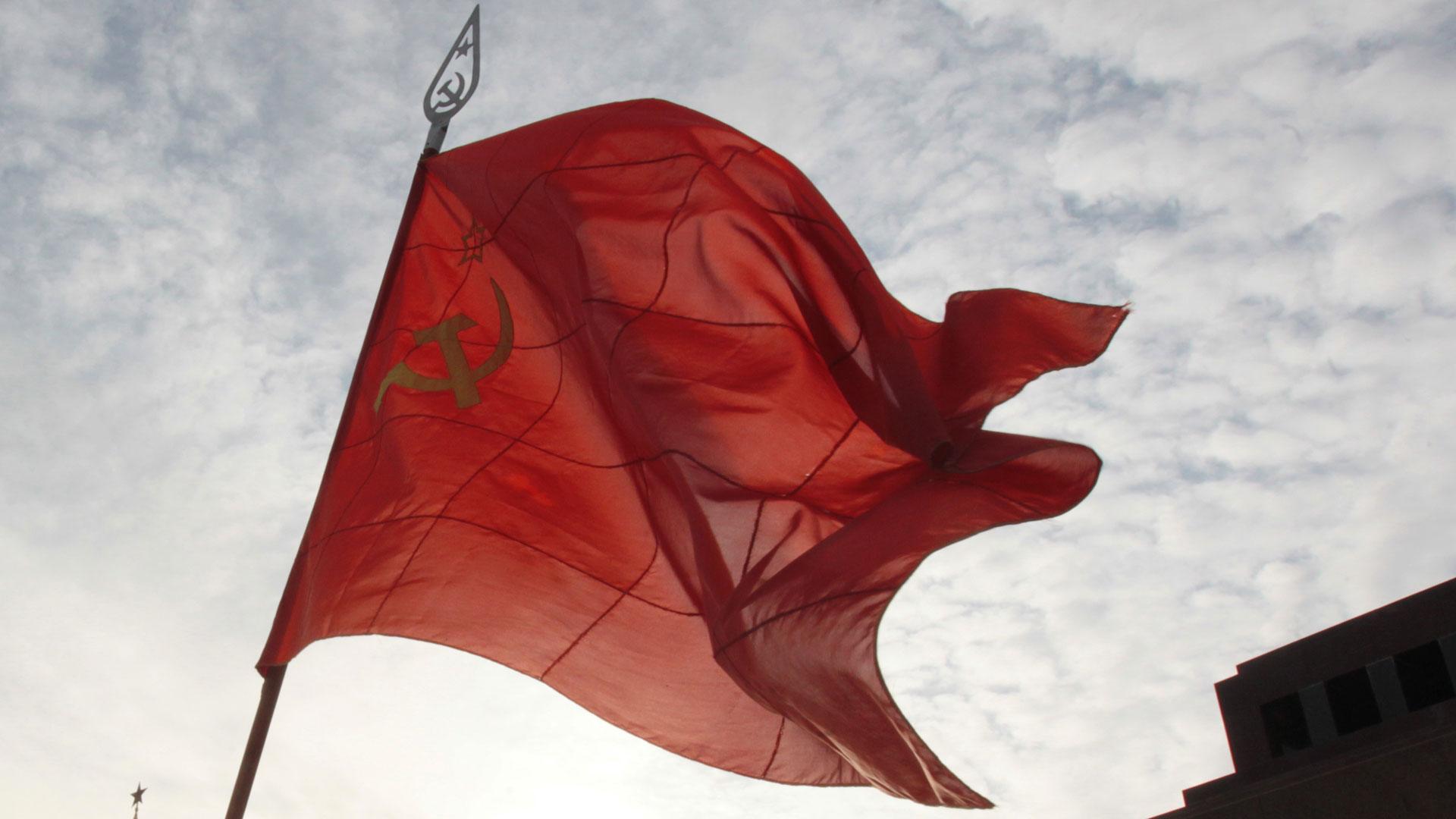 Red flag being flown over Red Square