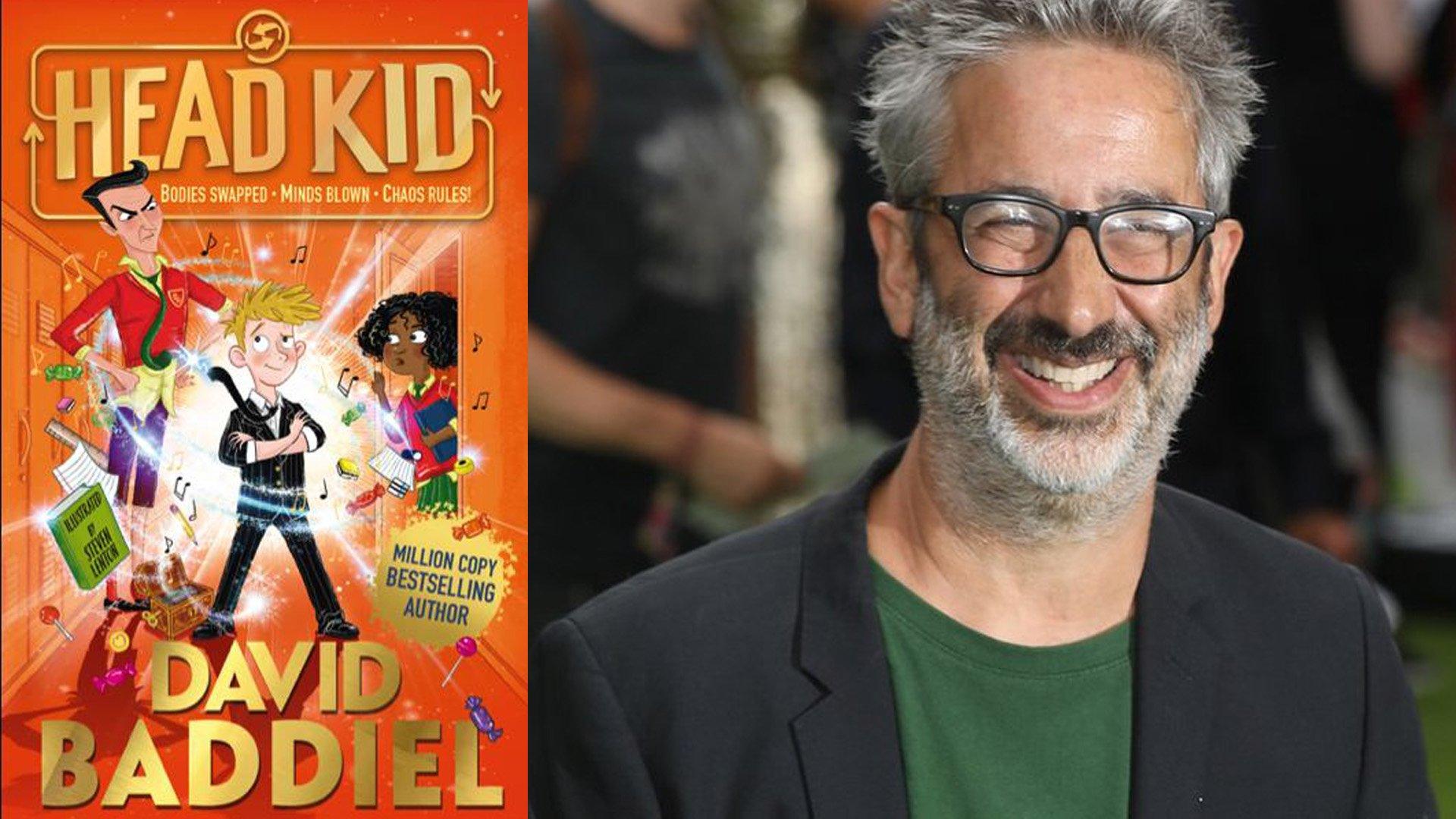 Davvid Baddiel and the front cover of his book