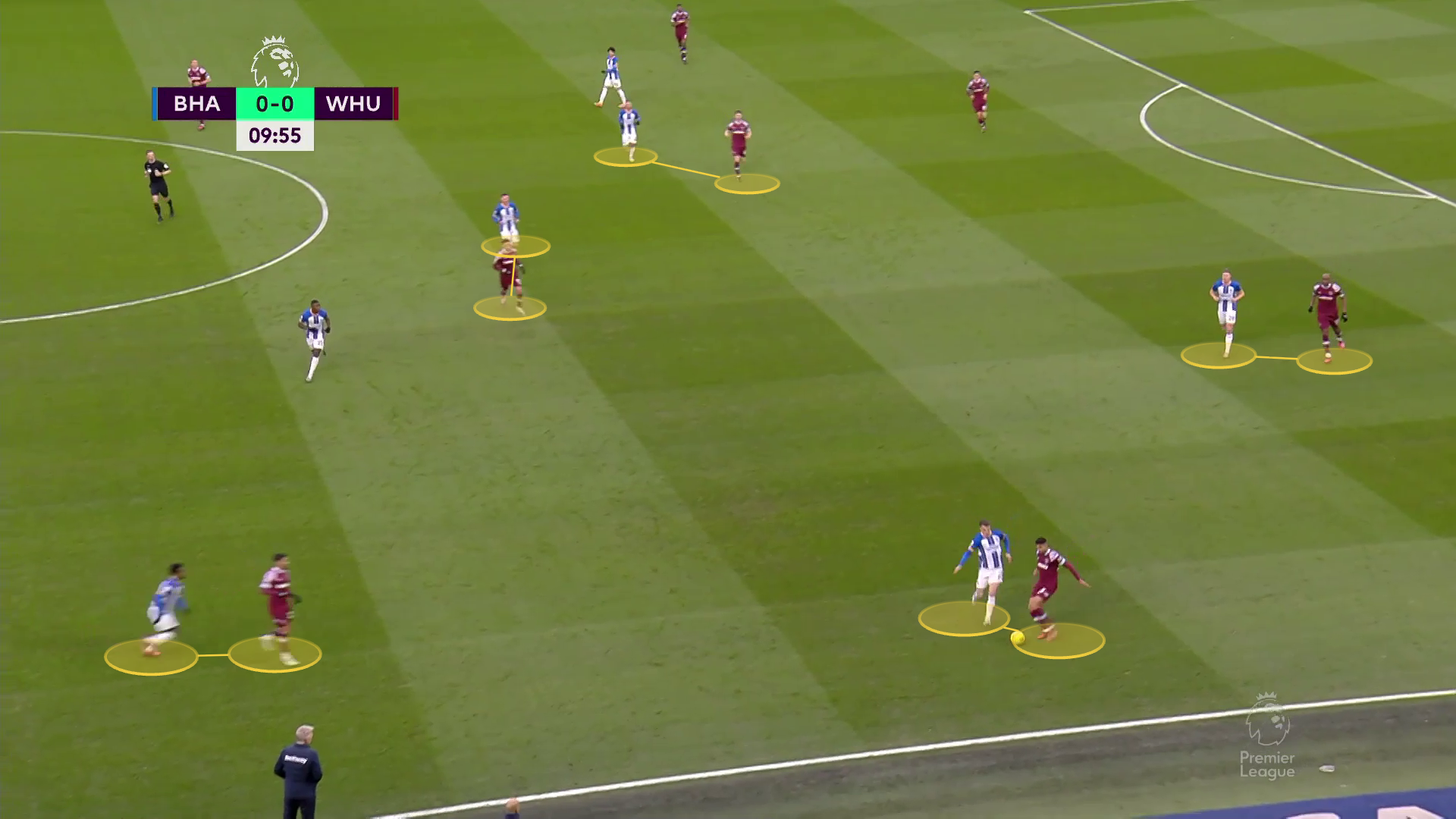 Screengrab showing De Zerbi's Brighton pressing in a man-to-man fashion.