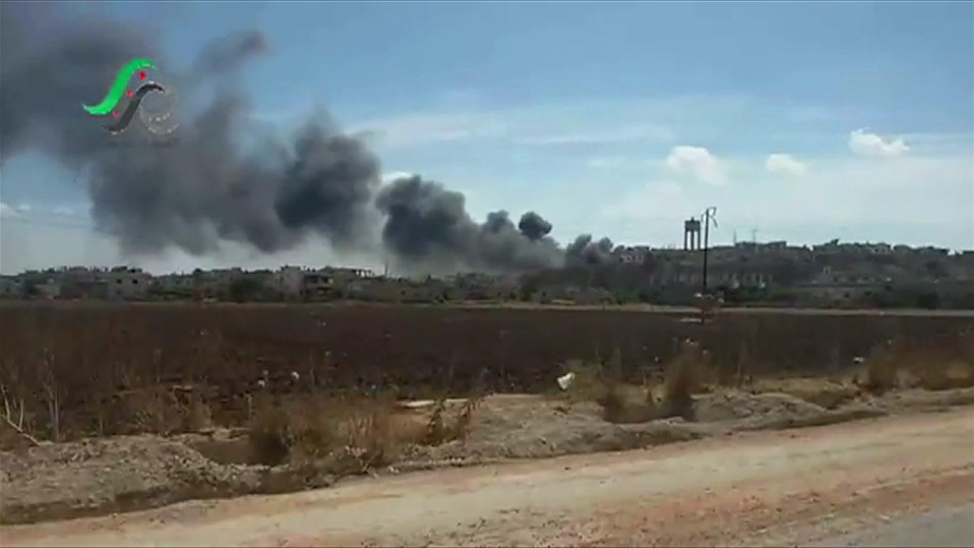 Screengrab from video posted online by opposition activist purportedly showing aftermath of Russian air strikes in Talbiseh, Homs province, Syria (30 September 2015)