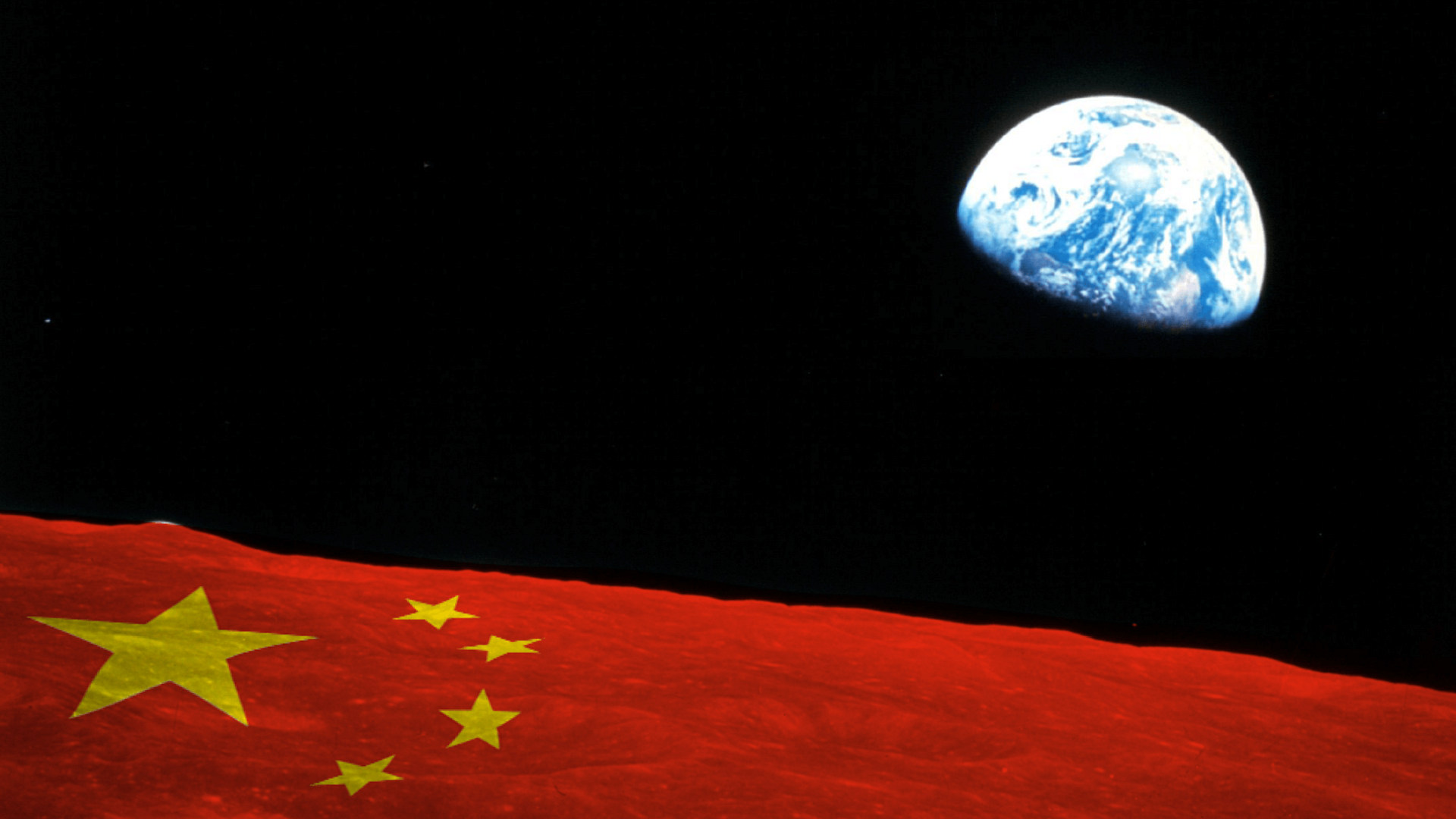 Chinese flag in space with the Earth in the background