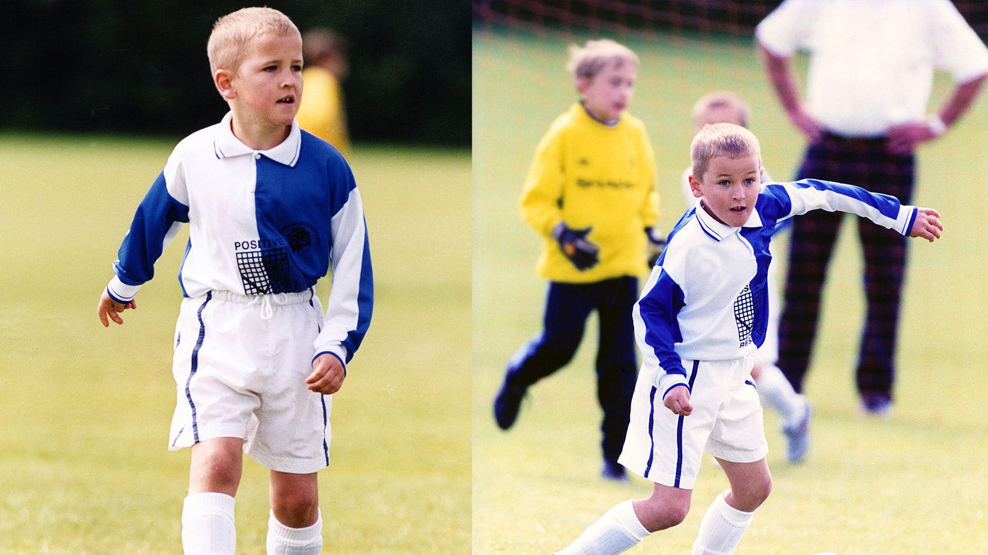 Young Harry playing football 