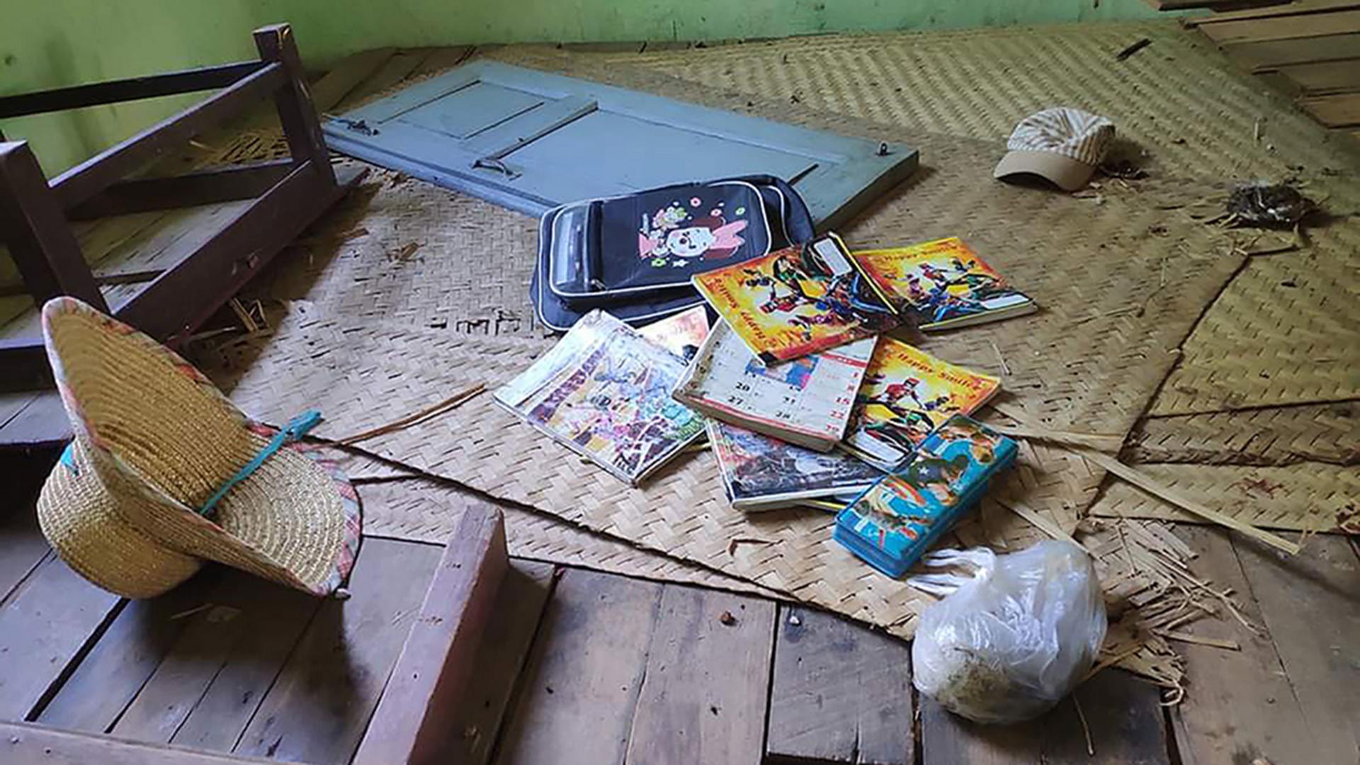 Belongings on the floor of Let Yet Kone school after attack