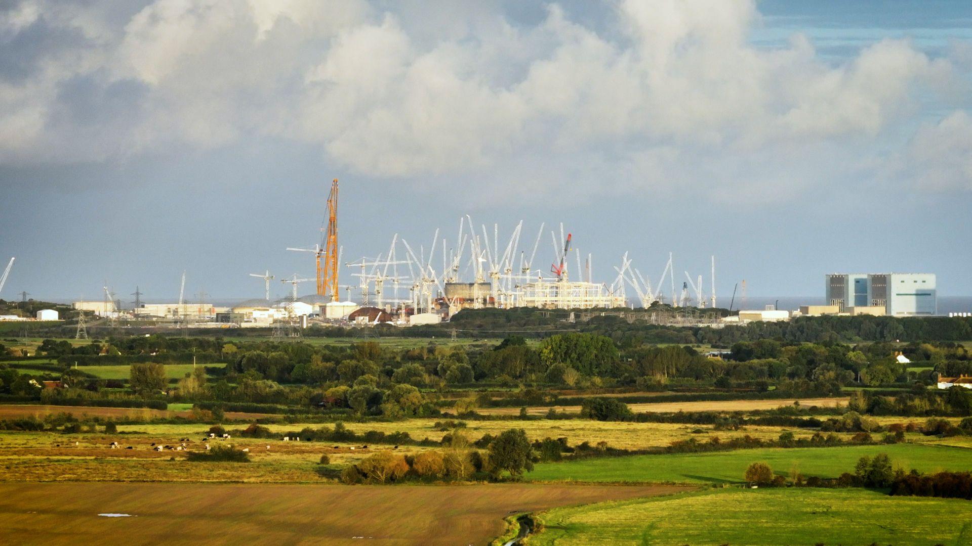 The Hinkley Point C construction site, seen from the Pawlett area