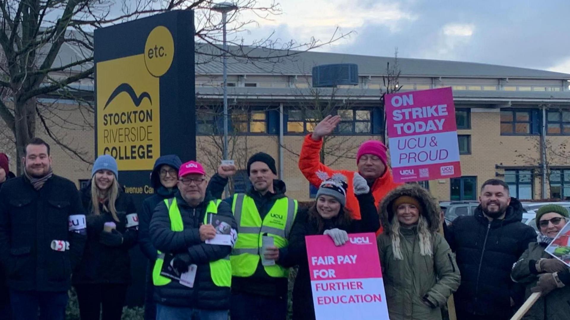 Striking staff outside Stockton Riverside College