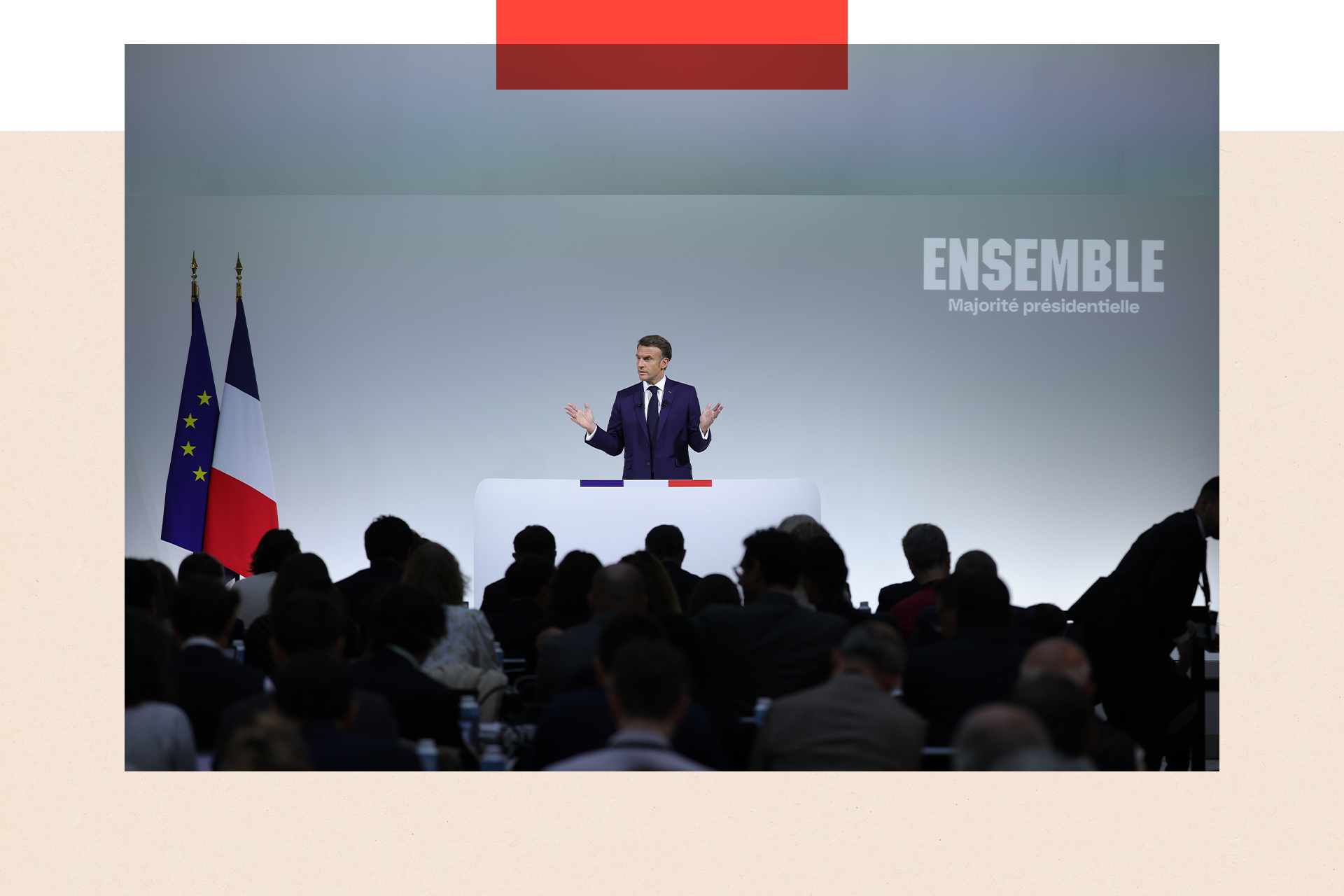 Emmanuel Macron addresses a crowd