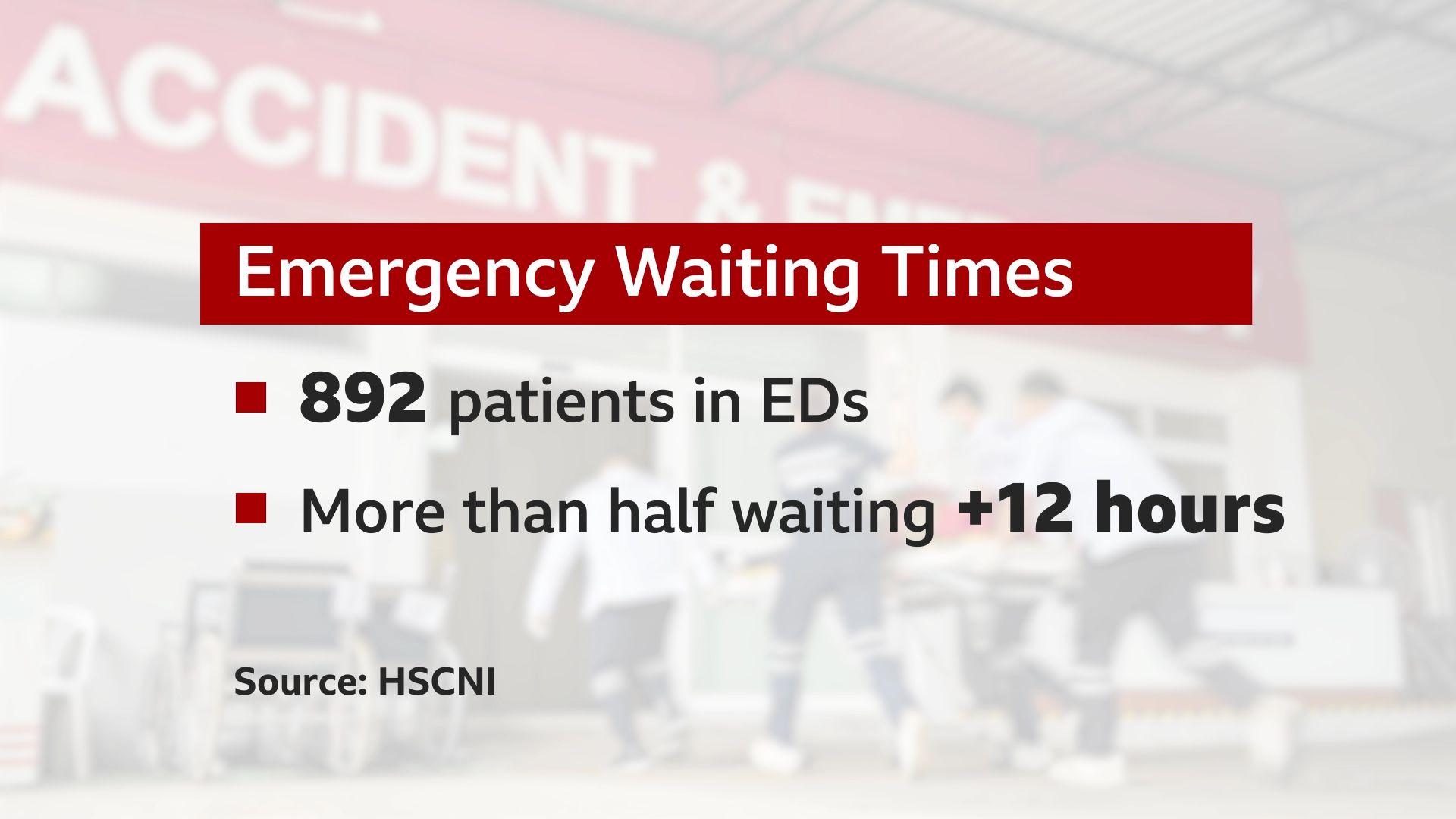 A graphic showing that of the 892 people who attended emergency departments on New Year's Eve had to endure a wait of more than 12 hours.