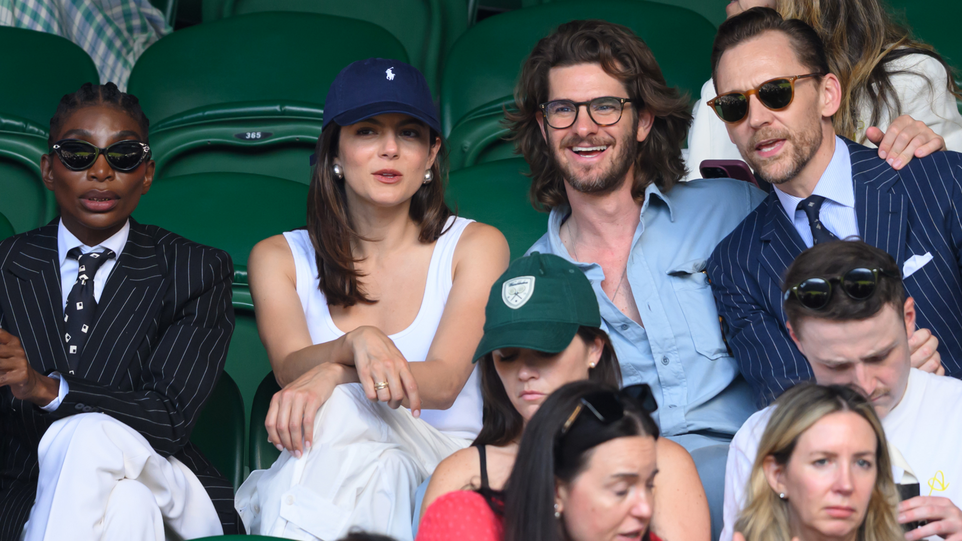 Michaela Coel, Monica Barbaro, Andrew Garfield and Tom Hiddleston in the royal box