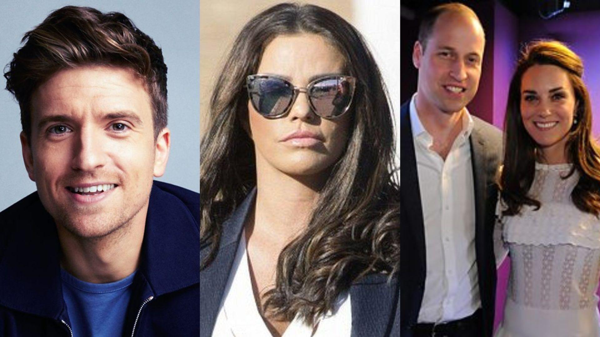 Greg James, Katie Price a'r Tywysog William a'r Dywysoges Kate Middleton