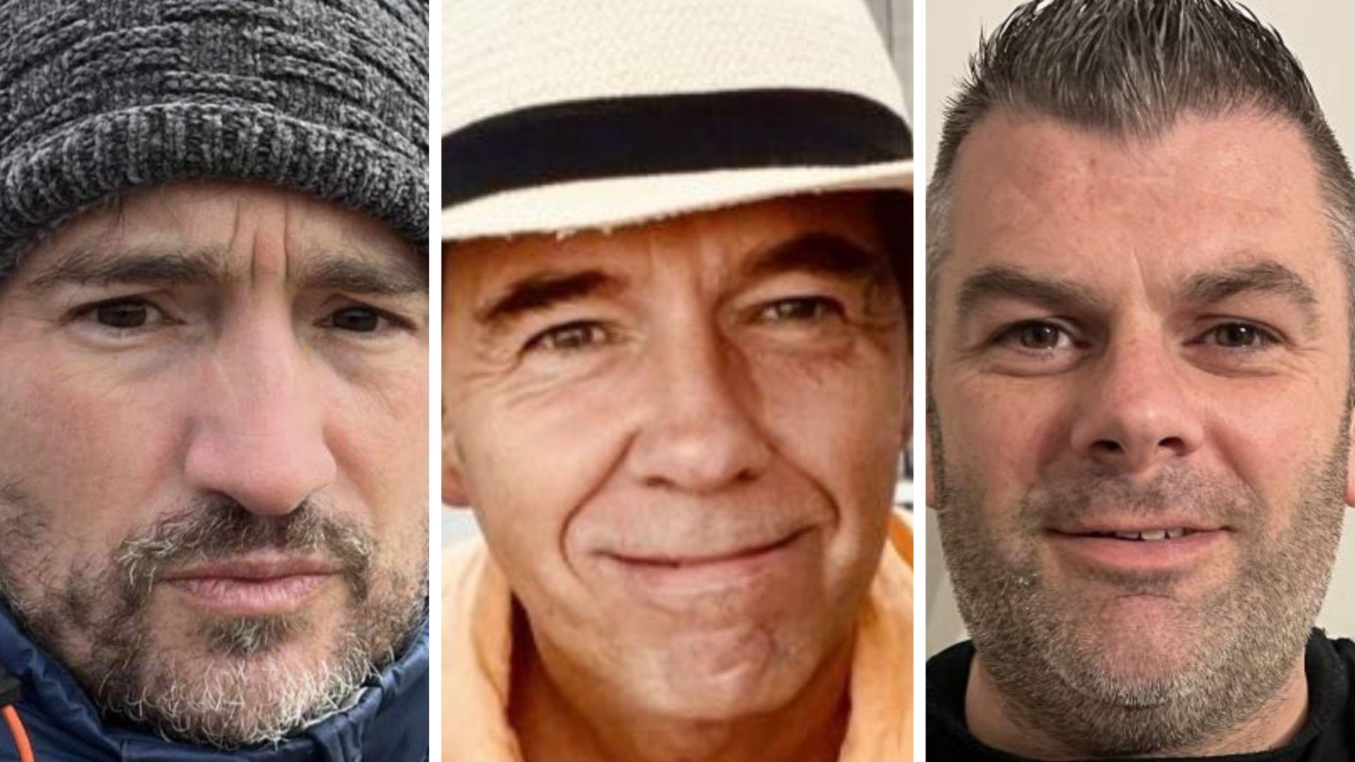 A composite of a man with a woolly hat, a man in a fedora and a man in a black t-shirt 
