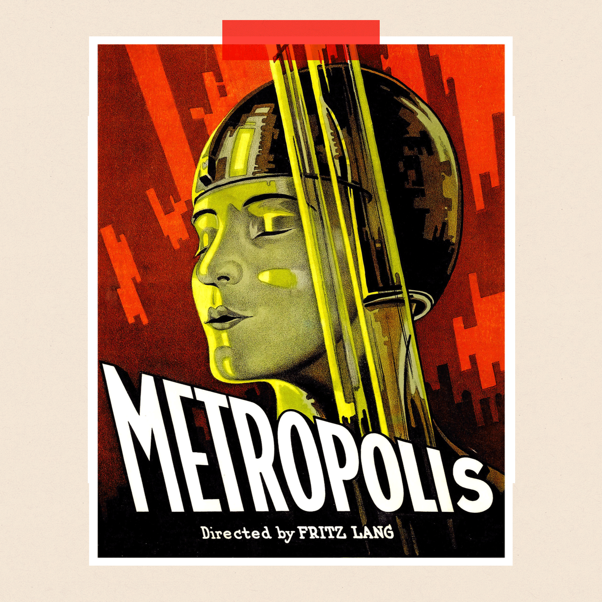 A poster for the film Metropolis, showing the head of a robot