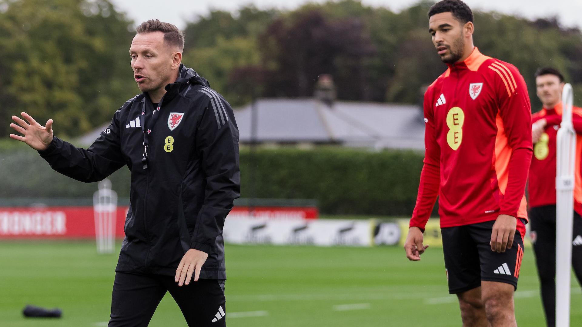 Craig Bellamy and Ben Cabango during Wales training