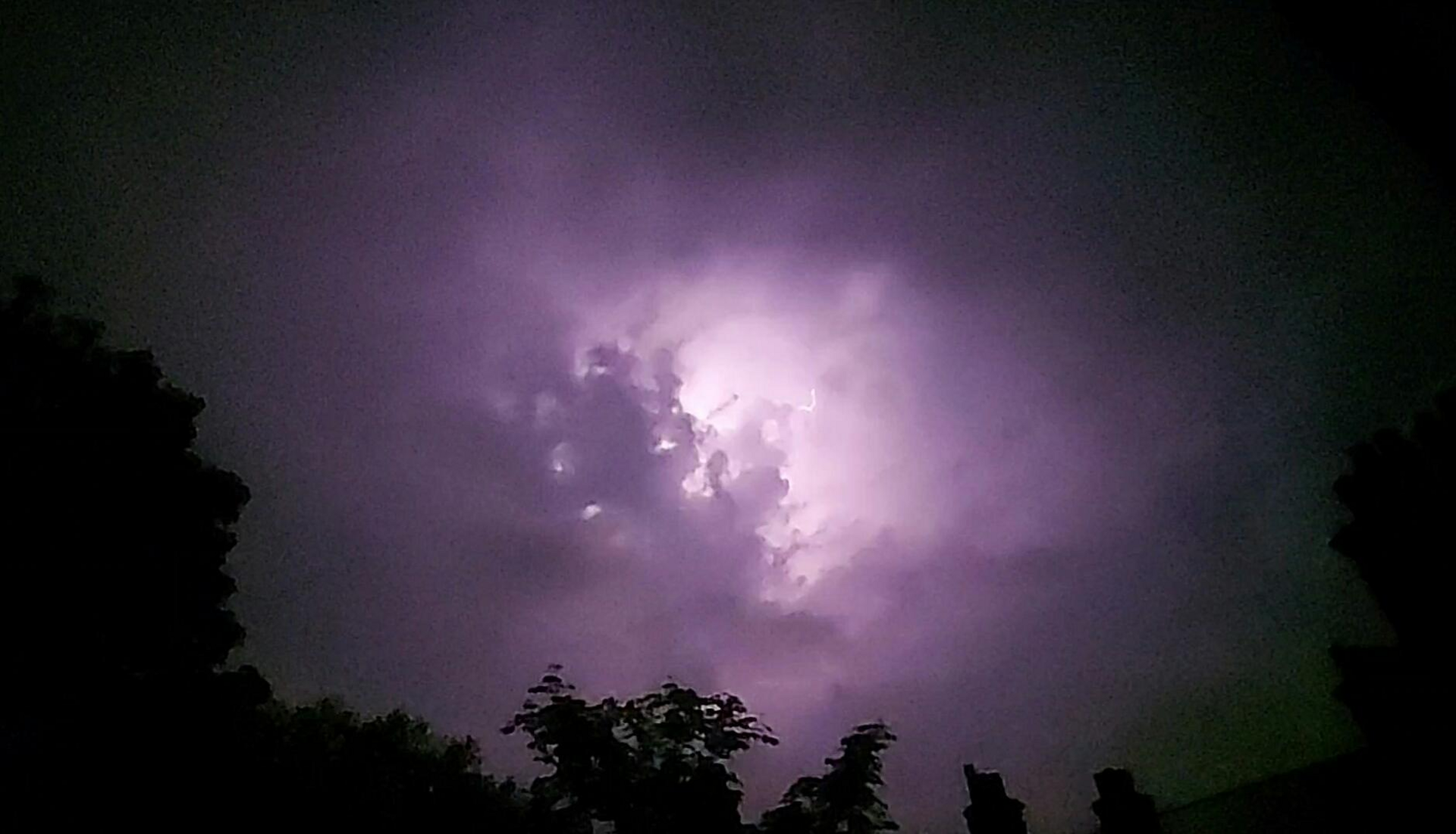 an eerie purple sky