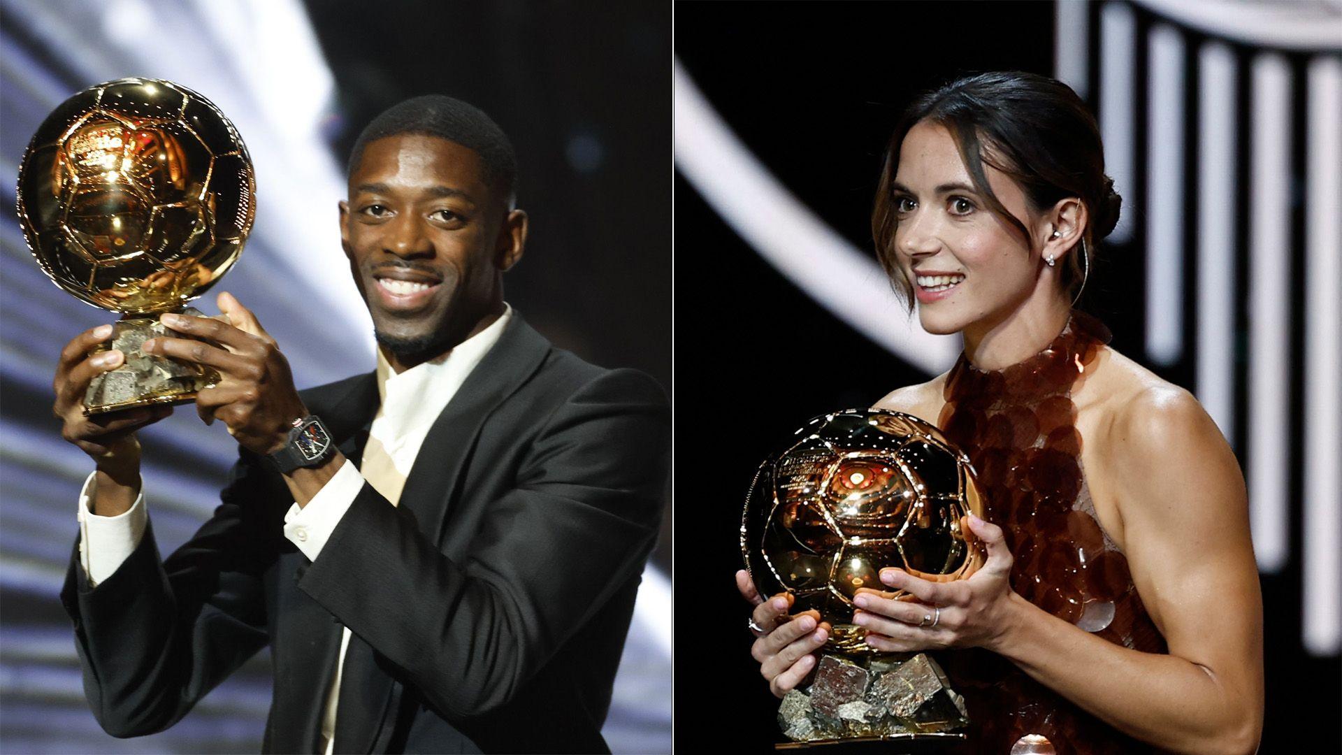 Paris St Germain forward Ousmane Dembele and Barcelona and Spain midfielder Aitana Bonmati 