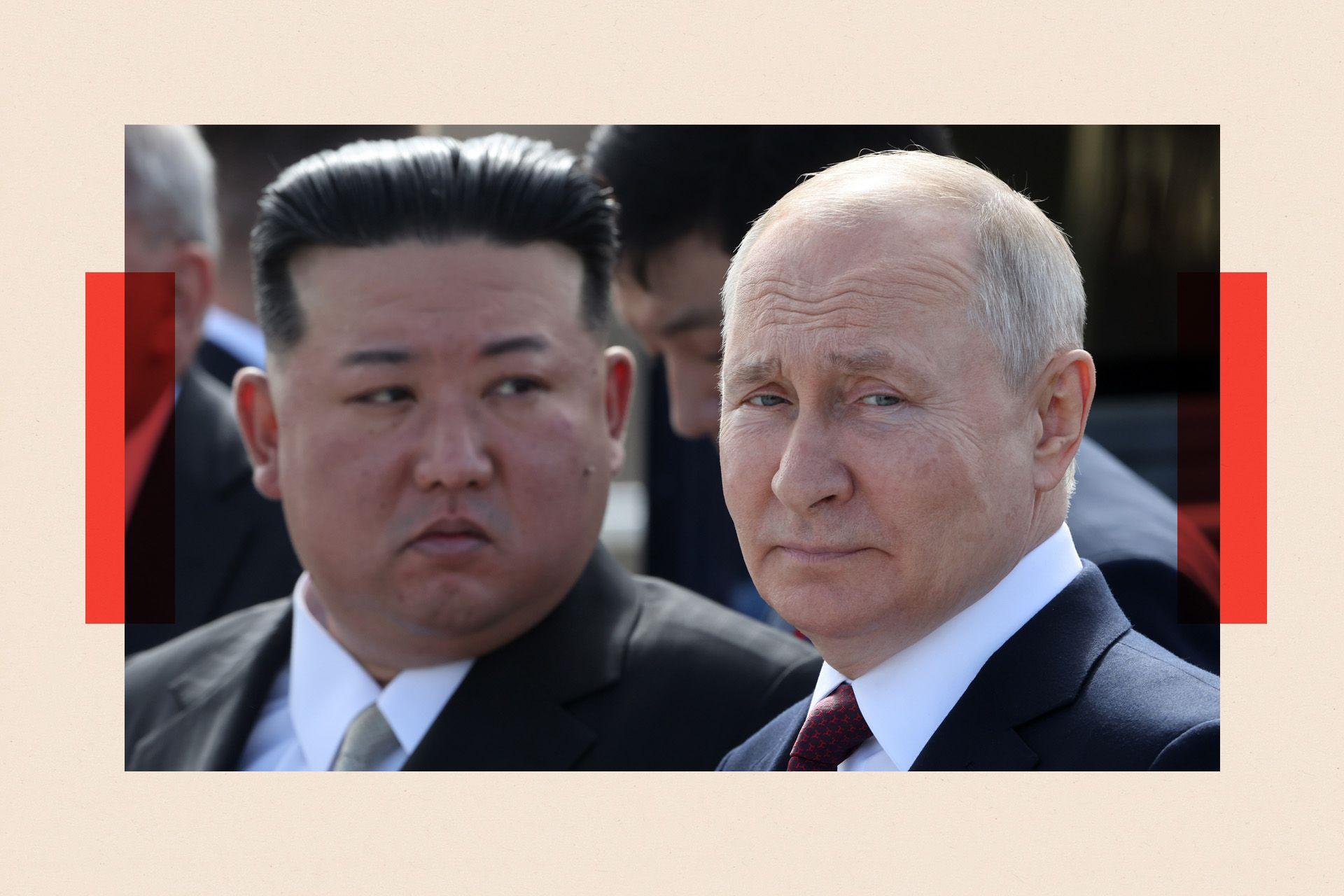 Russian President Vladimir Putin (R) and North Korean leader Kim Jong-un (L) 