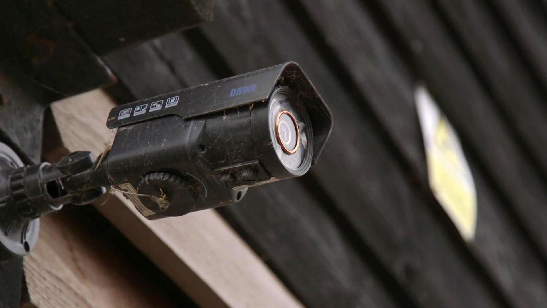 A security camera on a barn