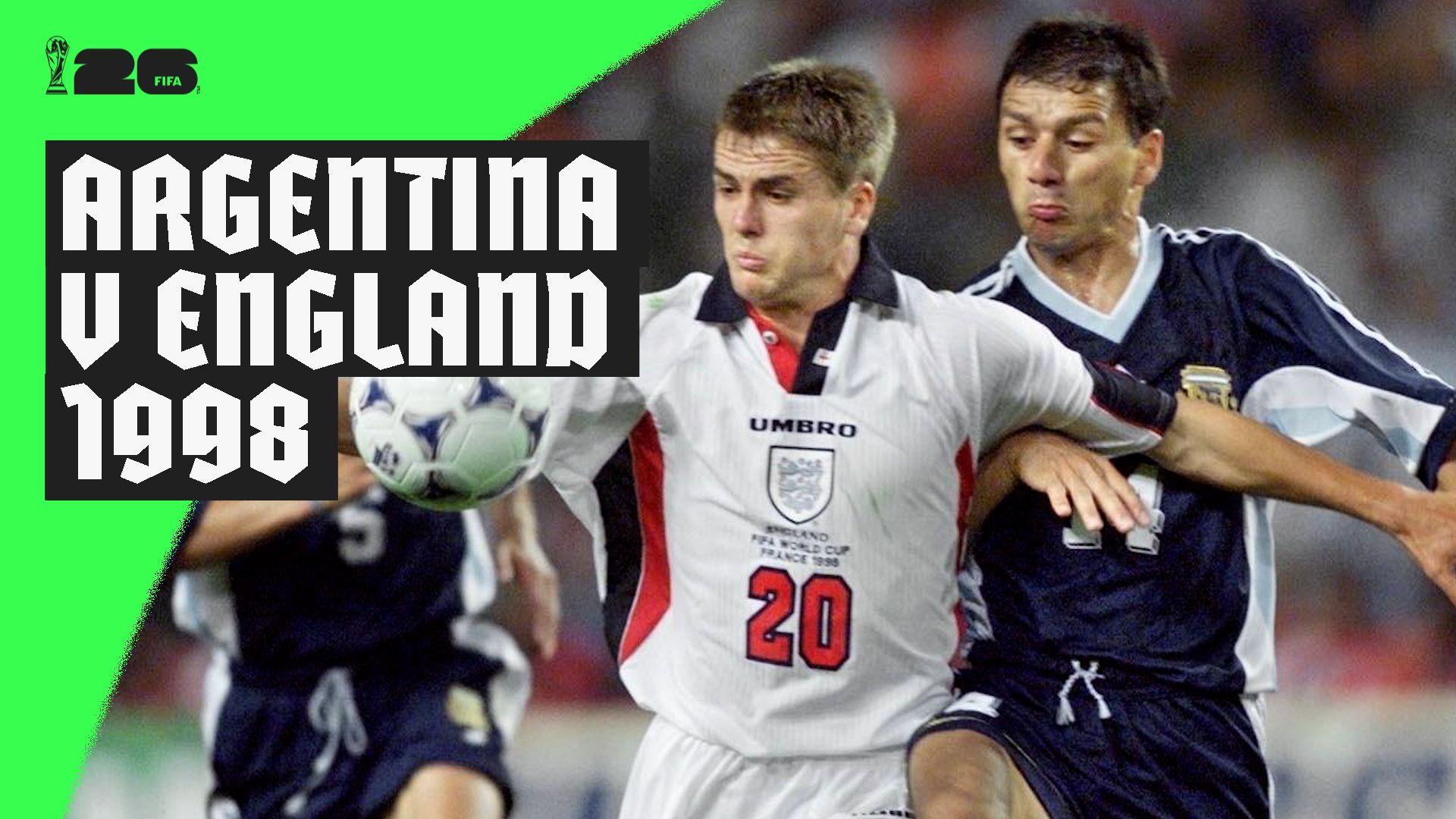 England's Michael Owen battles against an Argentina defender in 1998