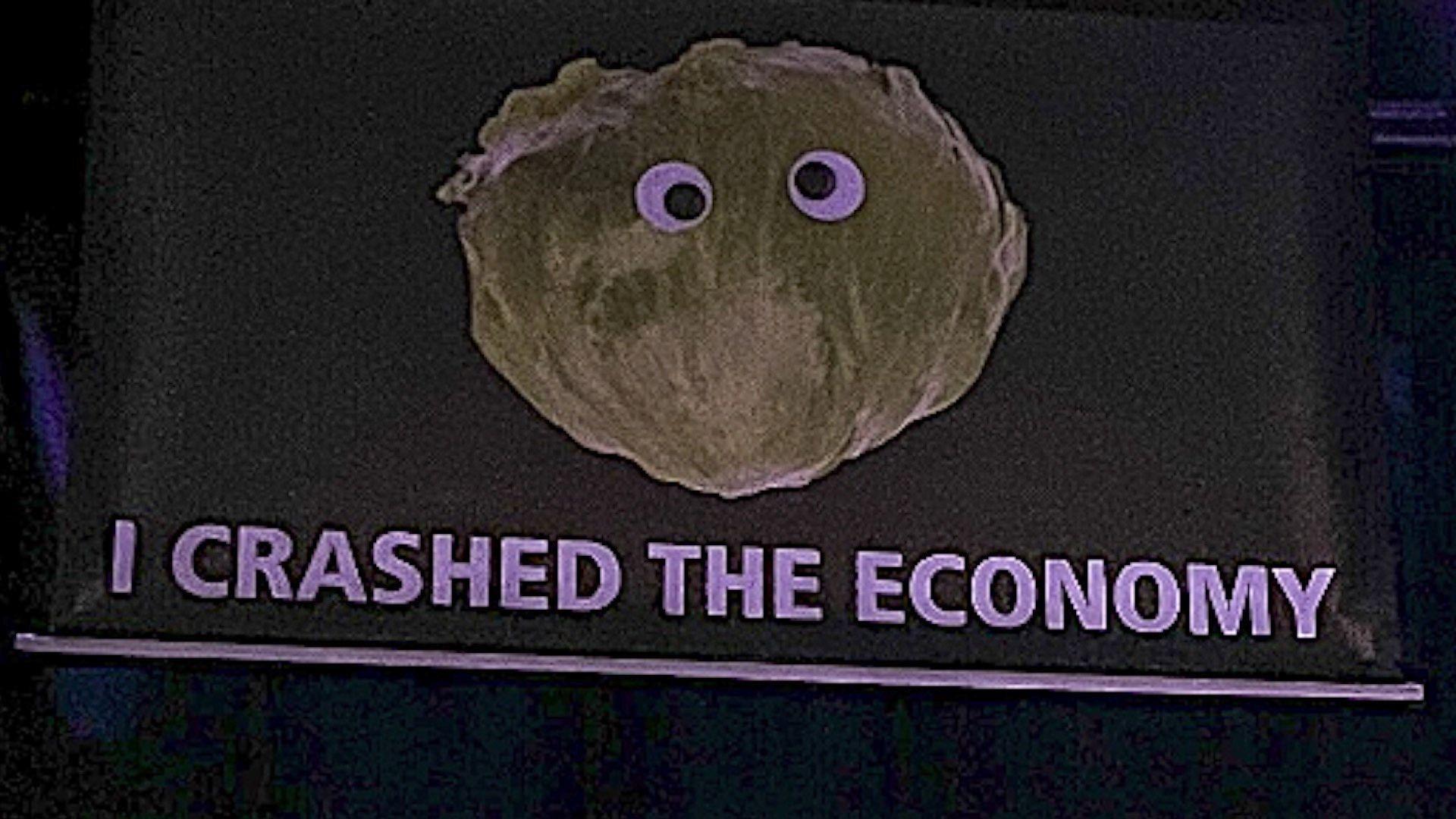 A banner featuring a lettuce and the words "I crashed the economy".