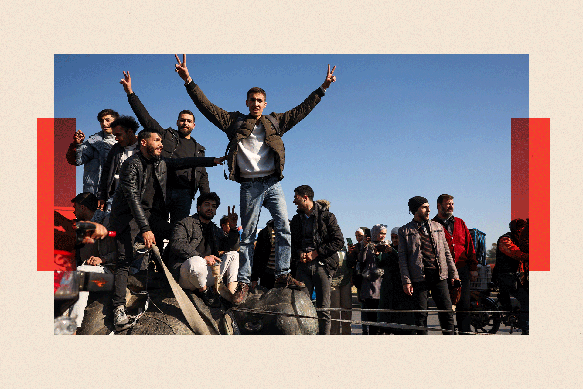 People celebrate in Umayyad Square, Syria