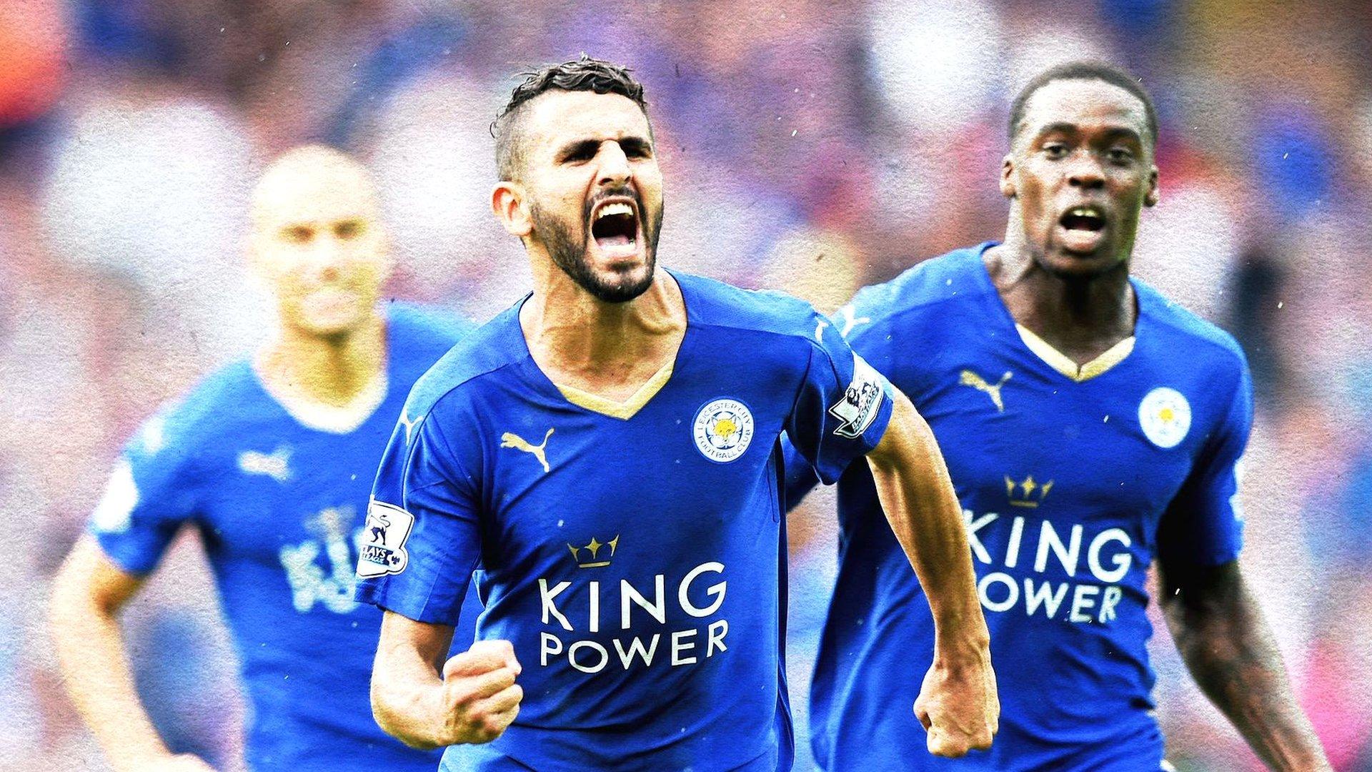 Riyad Mahrez of Leicester City celebrates scoring a goal