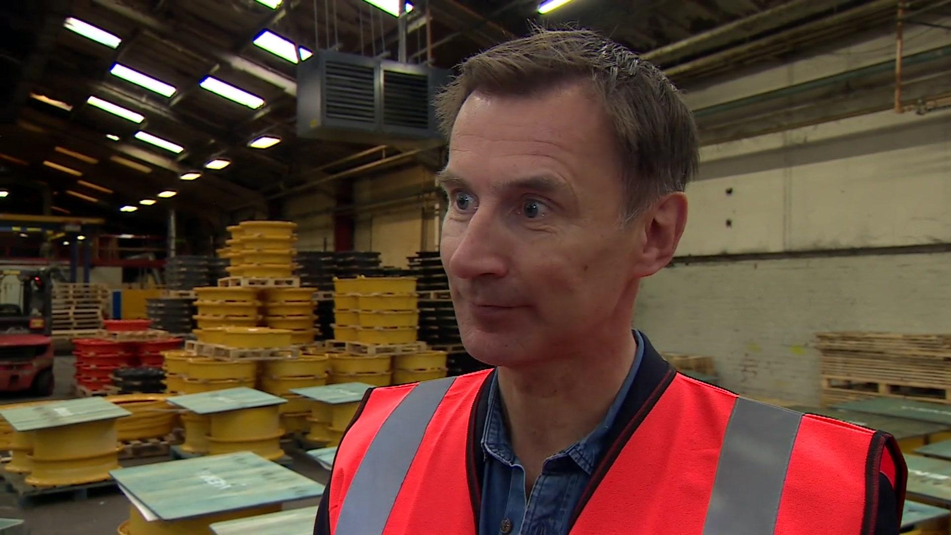 Jeremy Hunt speaking during a visit to a factory in Worcestershire