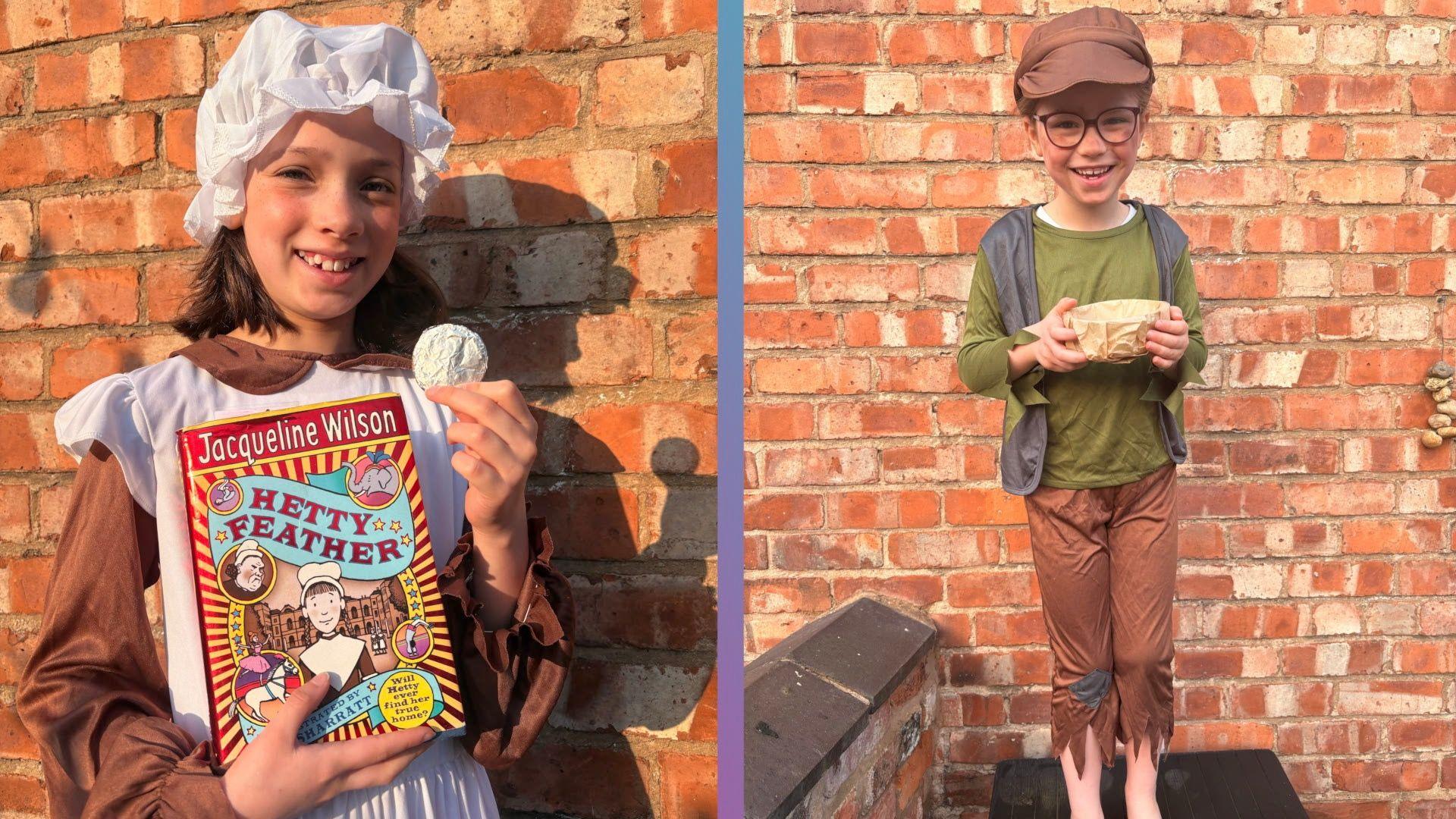 Children in Victorian costumes.