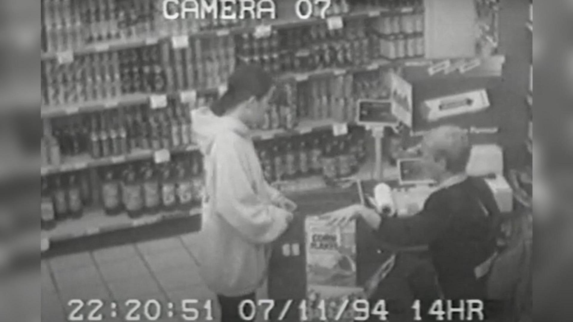 A CCTV image showing Lindsay Rimer buying a box of cornflakes from a shop in 1994