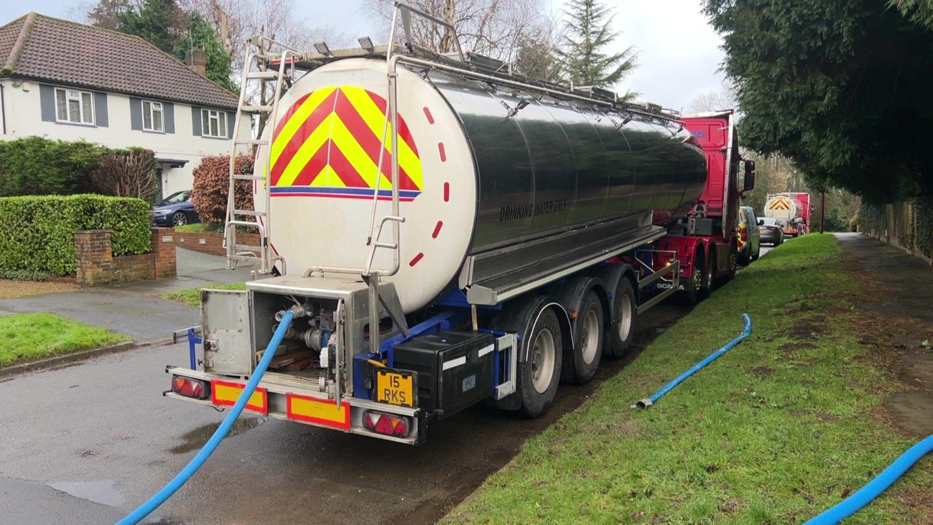 A water tanker with "Drinking Water Only" written on the side.