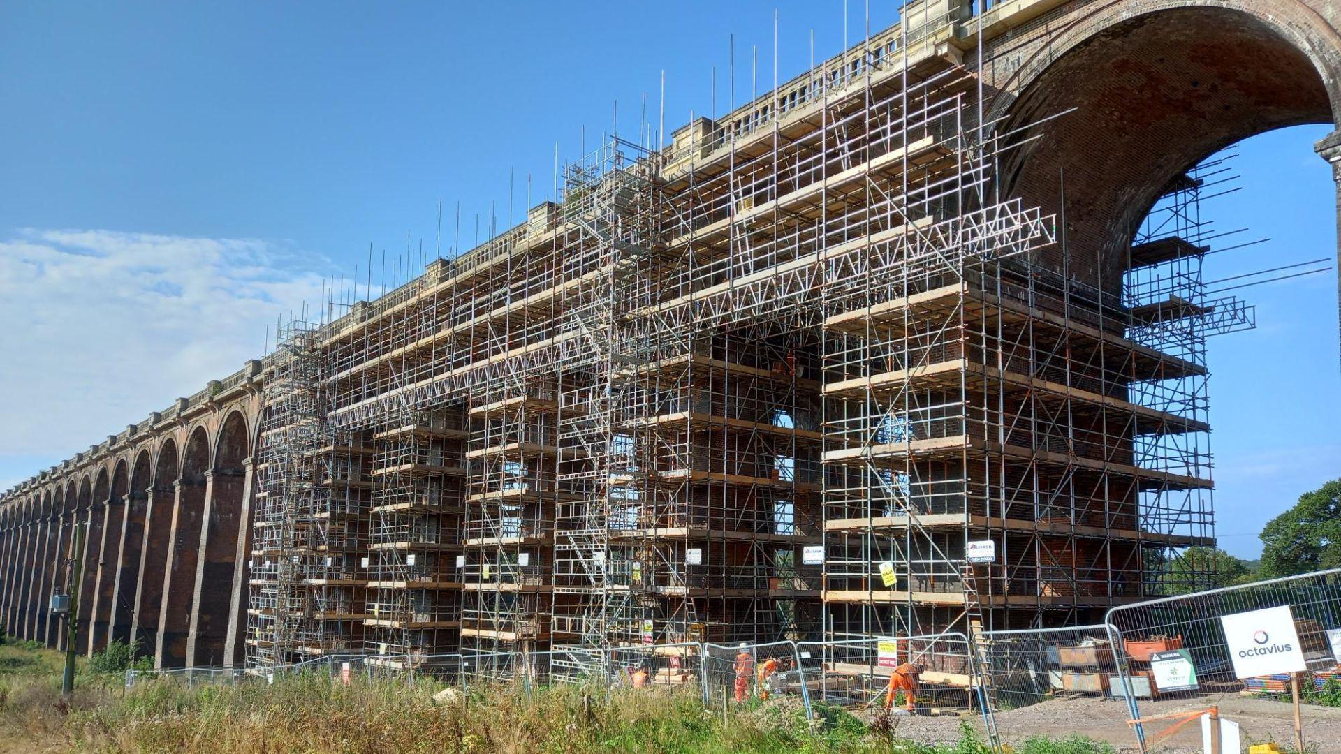 A viaduct surrounded with scaffoldings