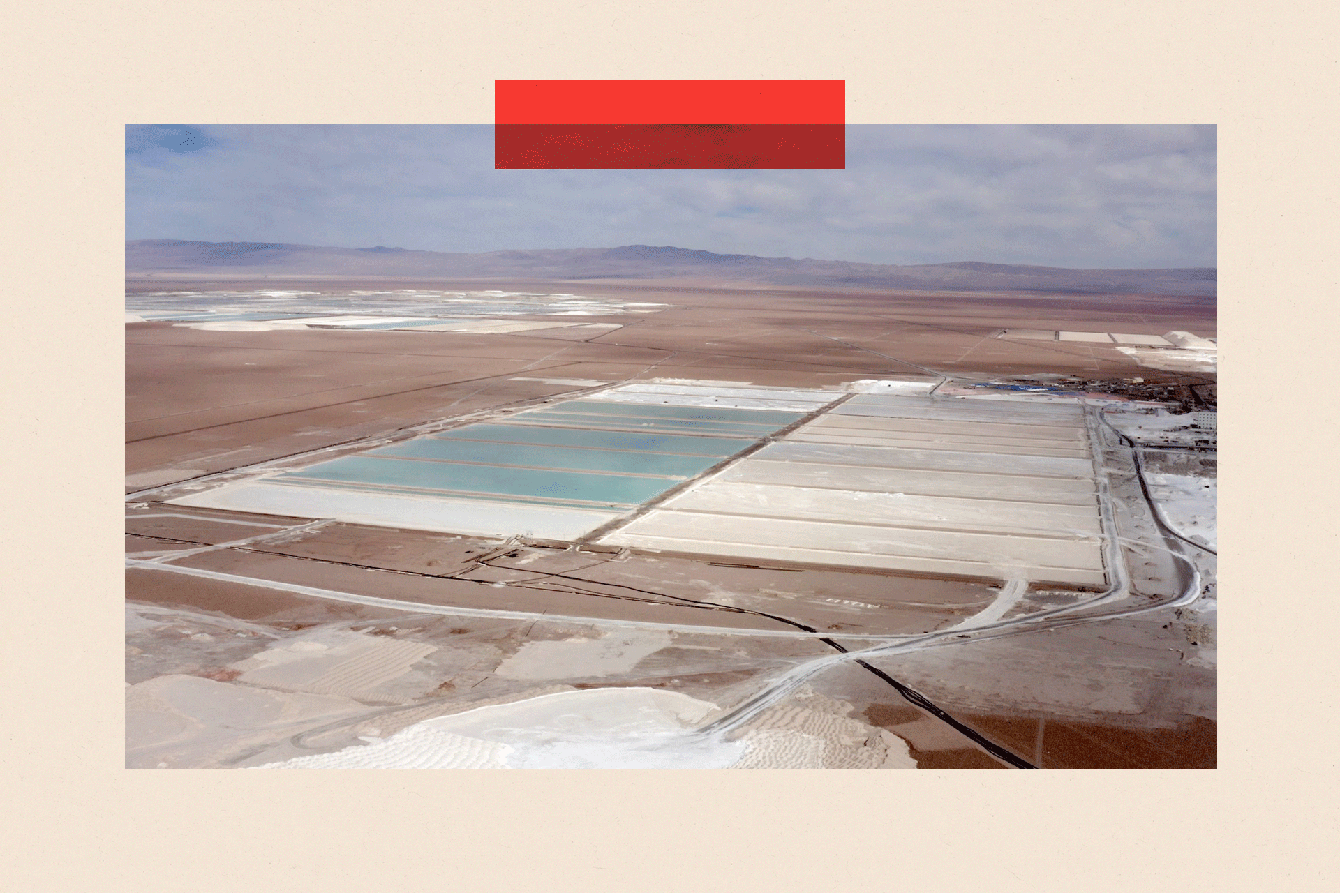 Lithium mining process shown in a vast and barren landscape