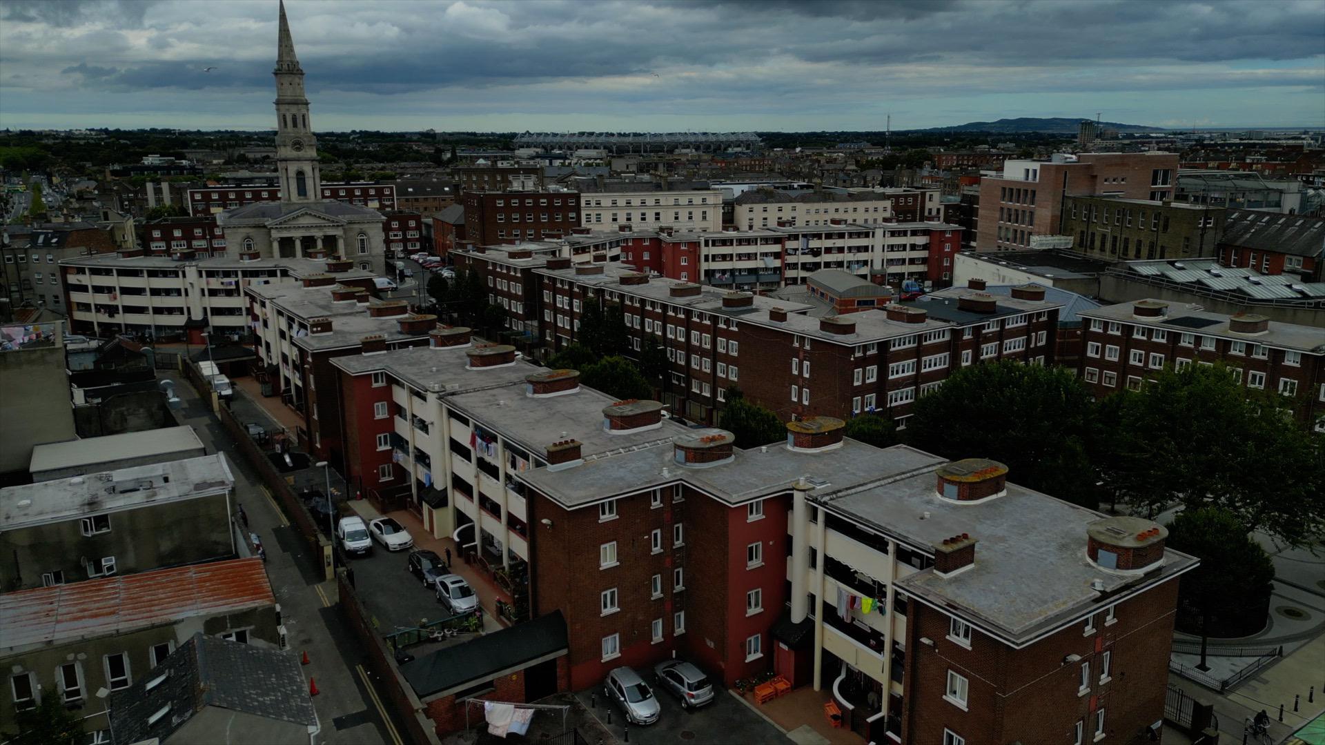 General view of Dublin's inner city, including apartment blocks