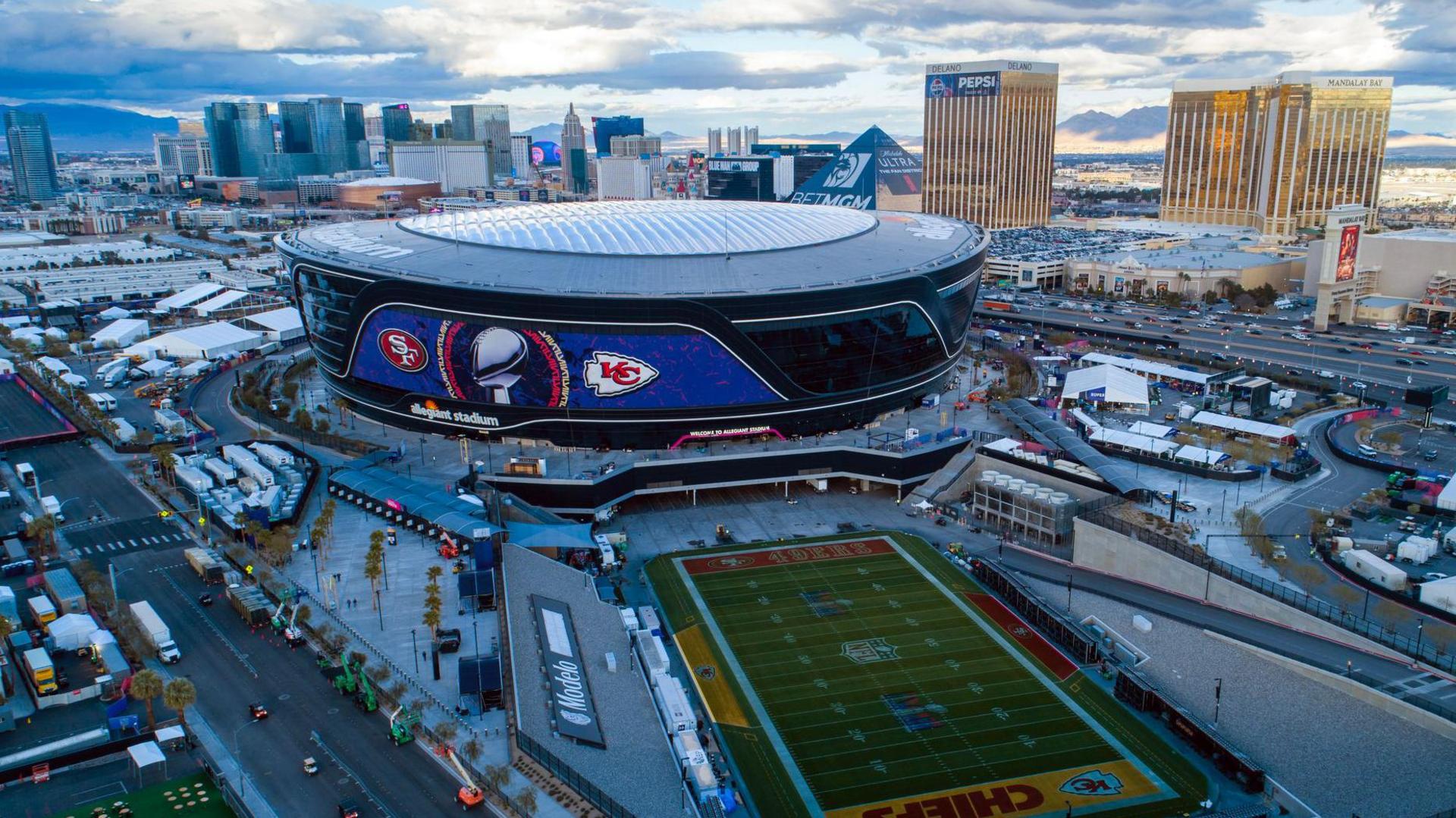 Drone shot of Allegiant Stadium.