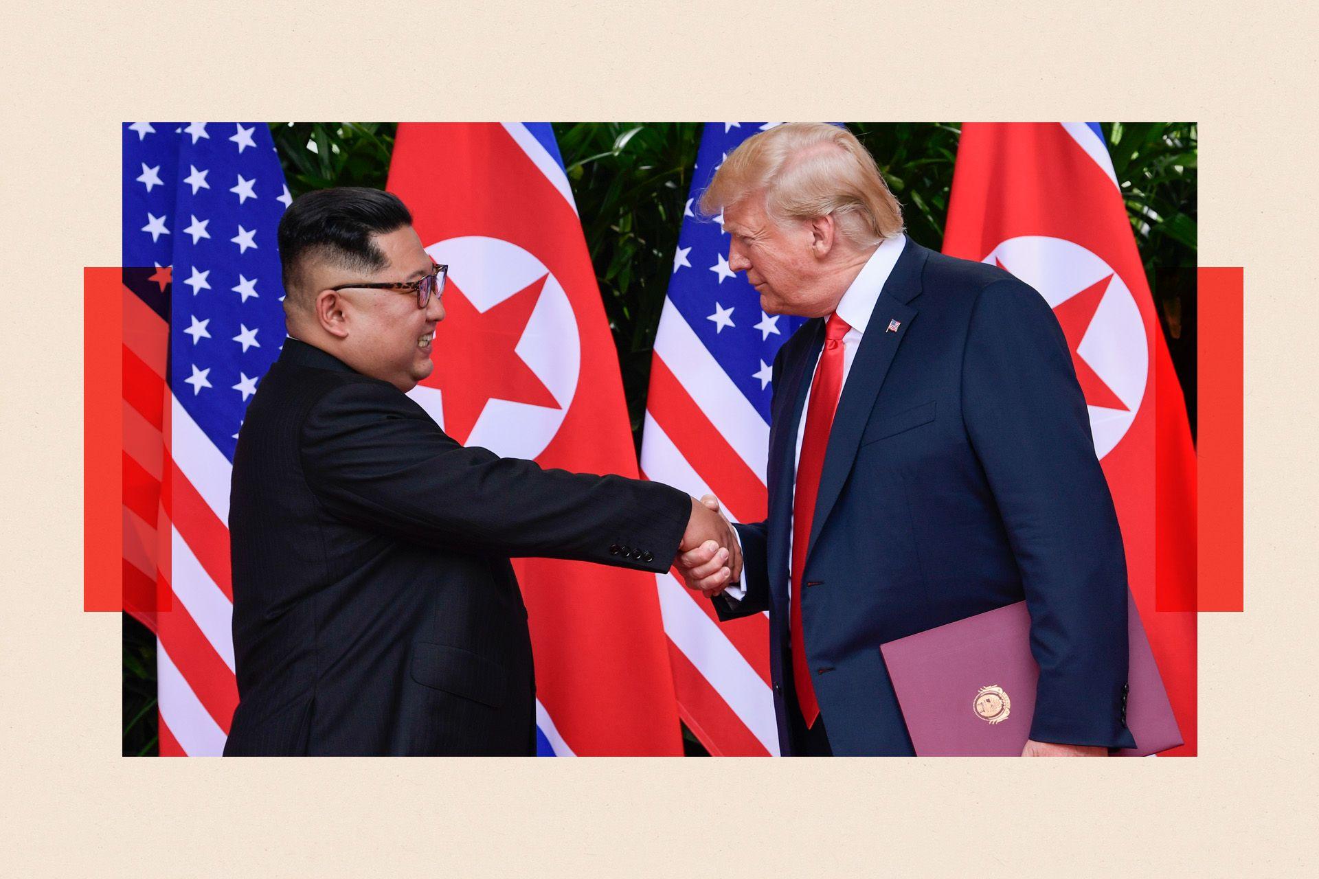 North Korea leader Kim Jong Un and US President Donald Trump shake hands after a meeting