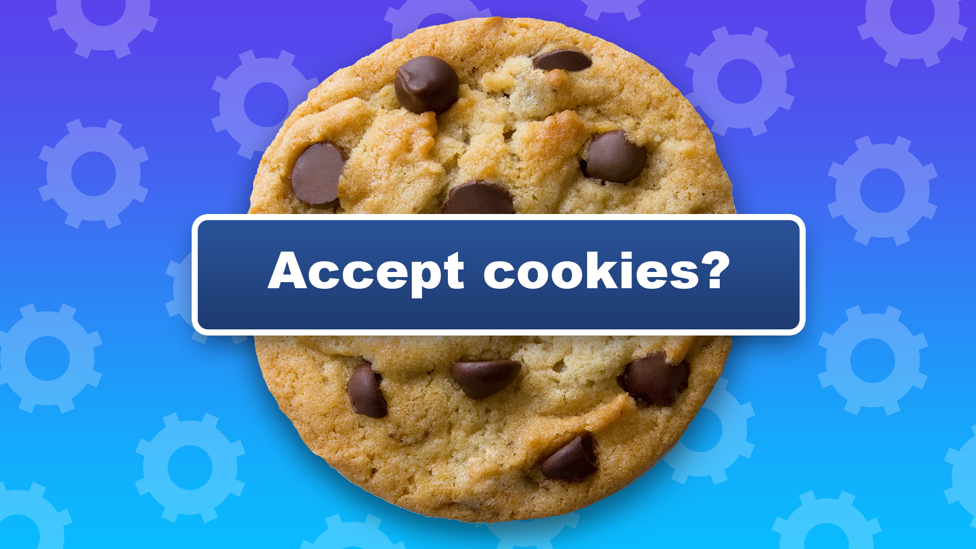 A chocolate chip cookie biscuit is seen with a banner overlaid, reading "accept cookies" in this illustration