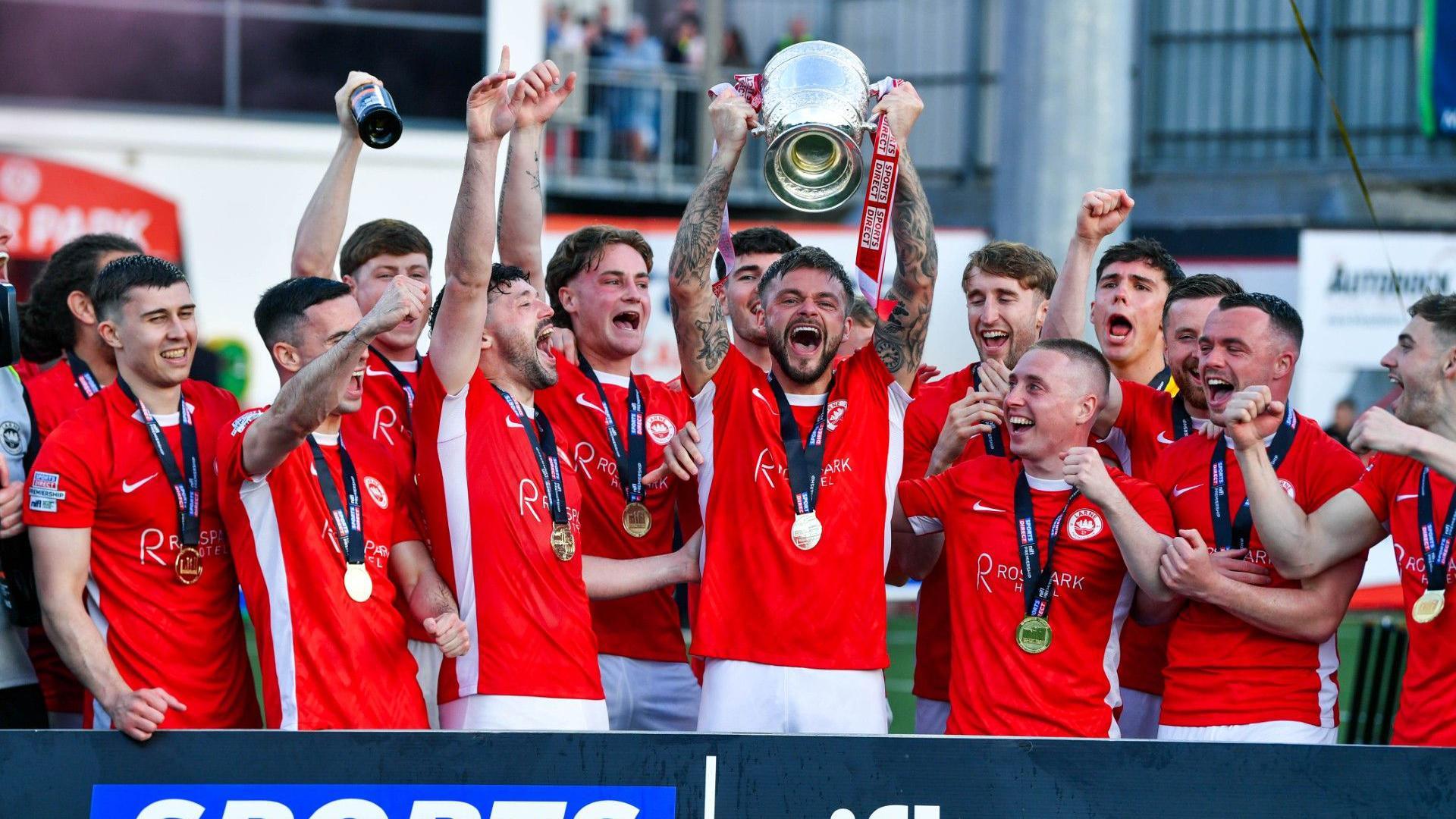 Larne celebrate league title 