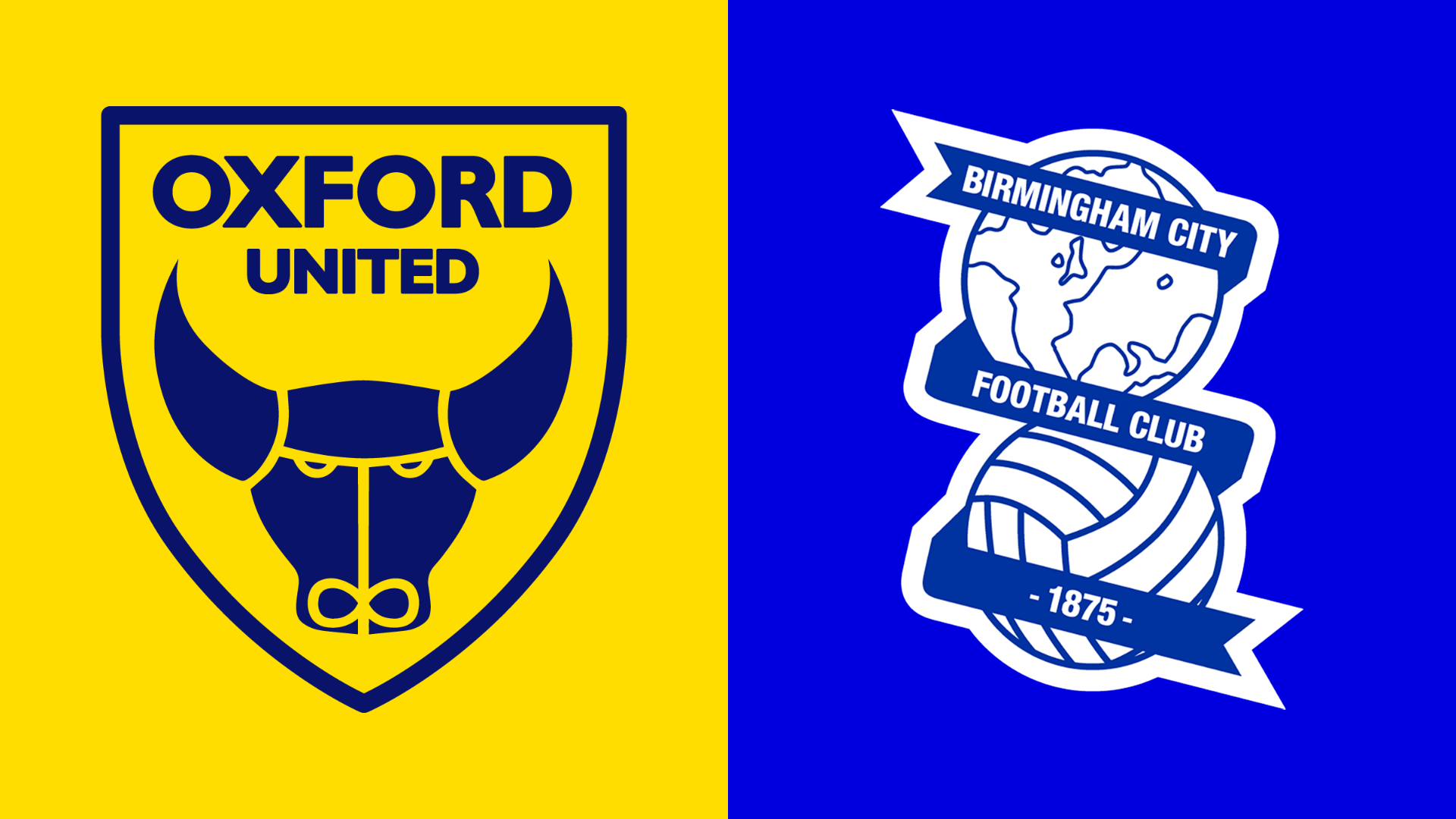 The club badges of Oxford United and Birmingham City side by side