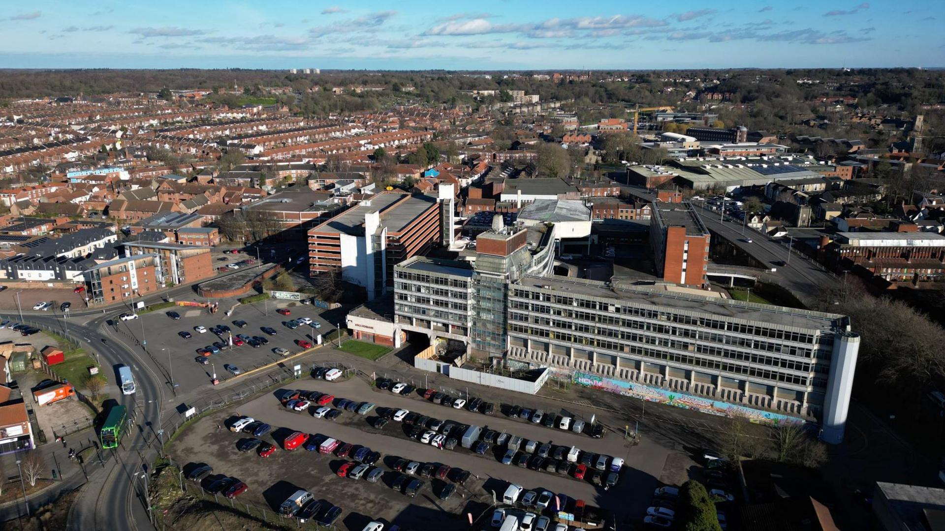 Drone shot of Anglia Square, Norwich