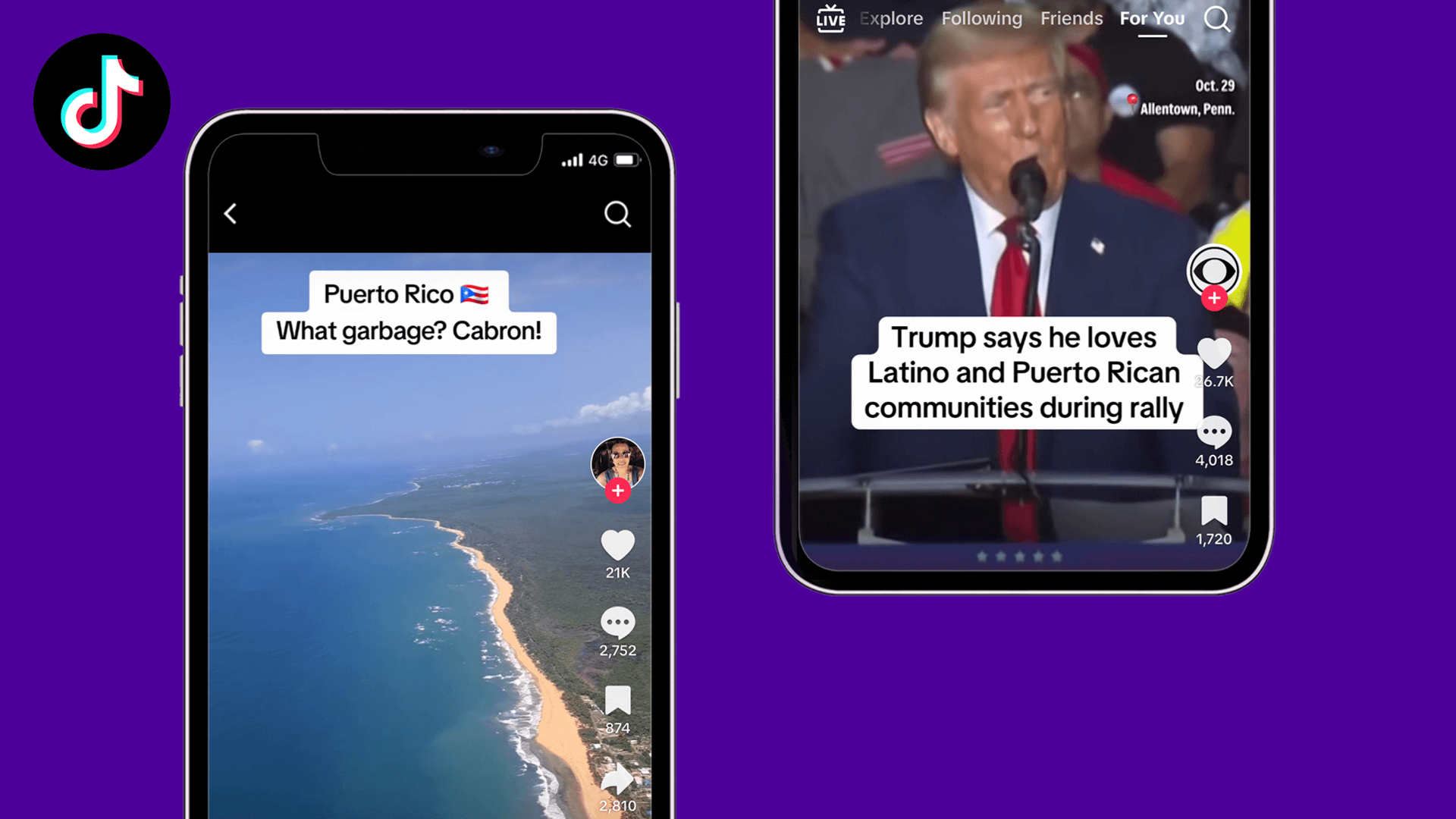 Graphic of screenshots of TikTok posts about Puerto Rico