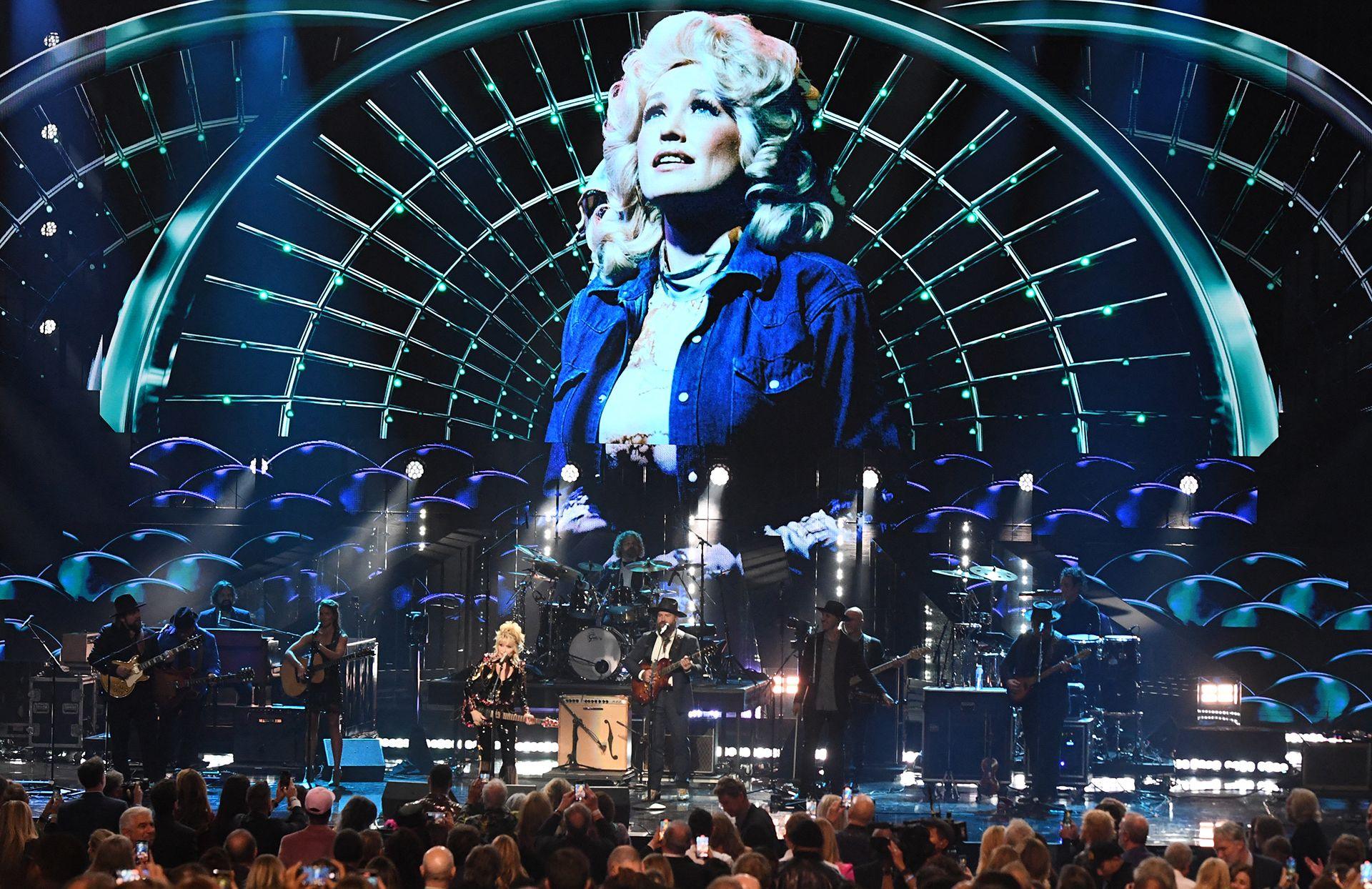 Dolly Parton performs during the 37th Annual Rock and Roll Hall of Fame Induction Ceremony