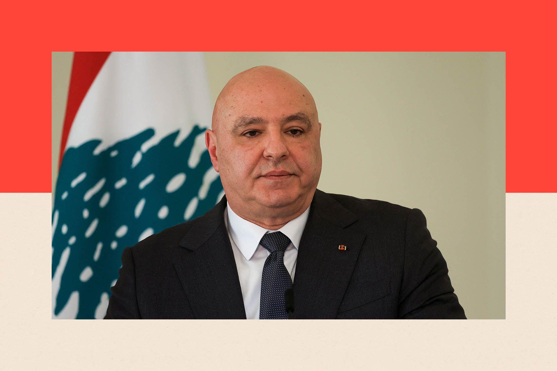 Joseph Aoun as he attends a press conference 