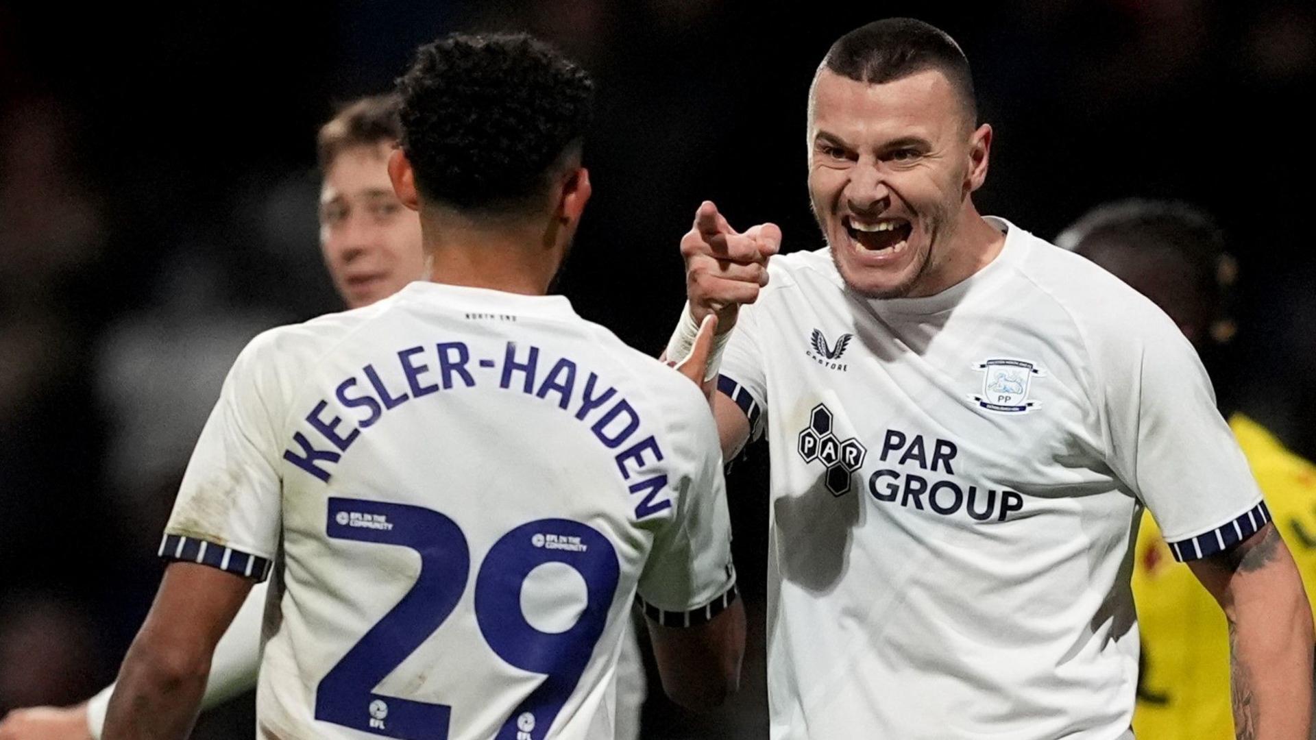 Milutin Osmajic celebrates his first goal of the evening for Preston