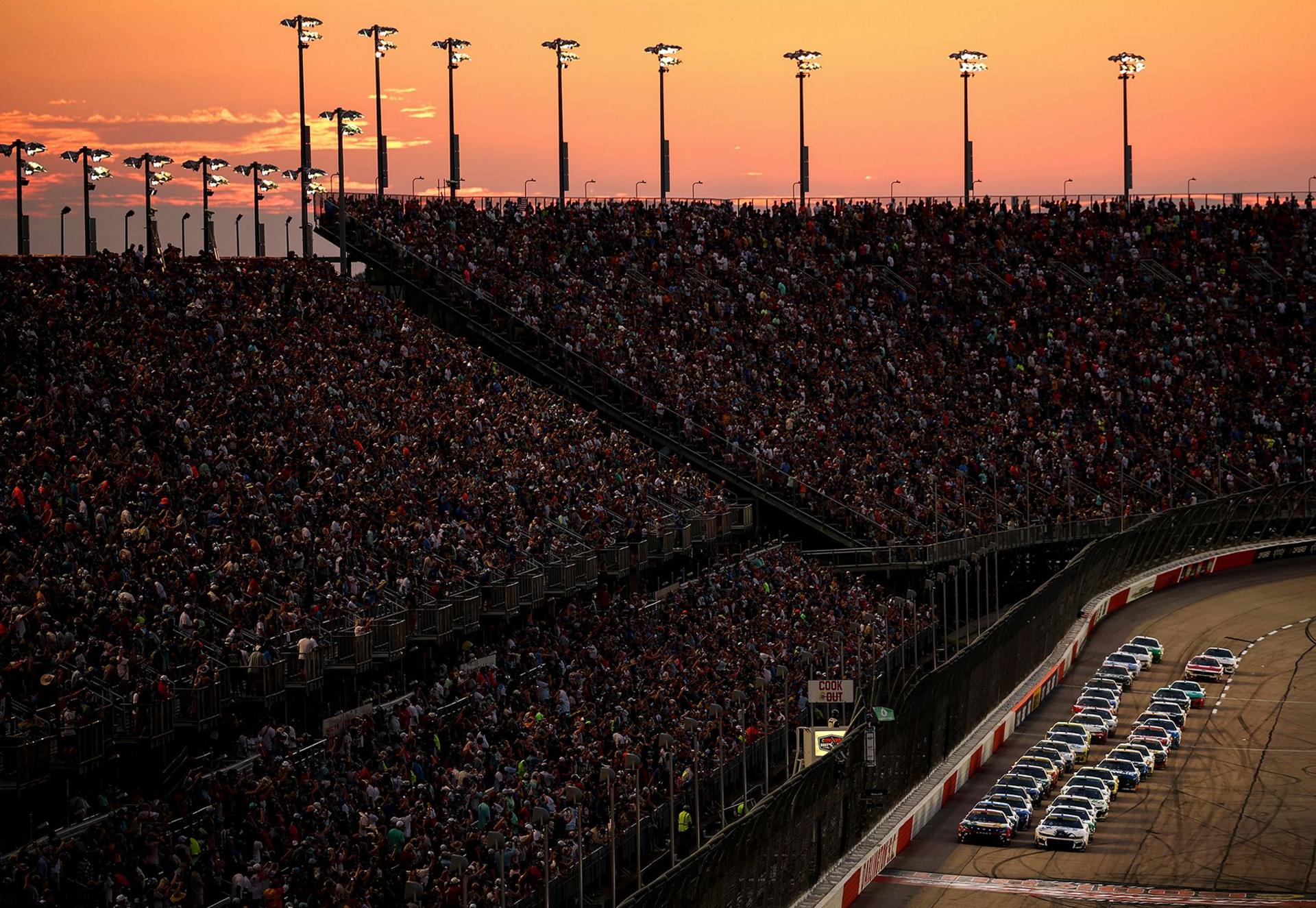 Sunset during the NASCAR Cup Series Cook Out Southern 500 at Darlington Raceway in Darlington, South Carolina. Photo by Jared C. Tilton
