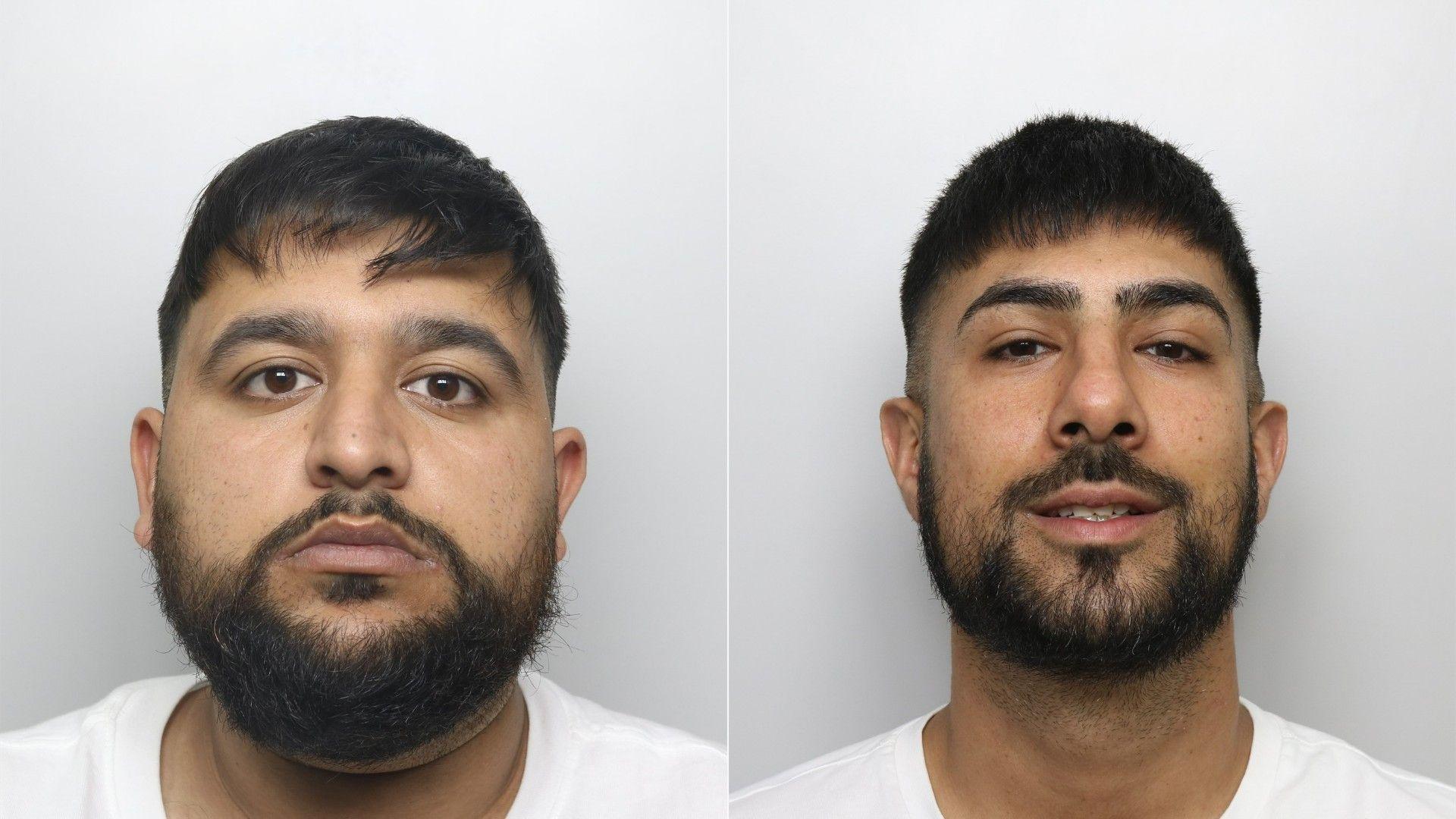 Police mugshots of Hasan Yousif and Anis Ashfaq. Yousif has short hair with a beard. Ashfaq has short hair shaved at the sides and a trimmed beard.

