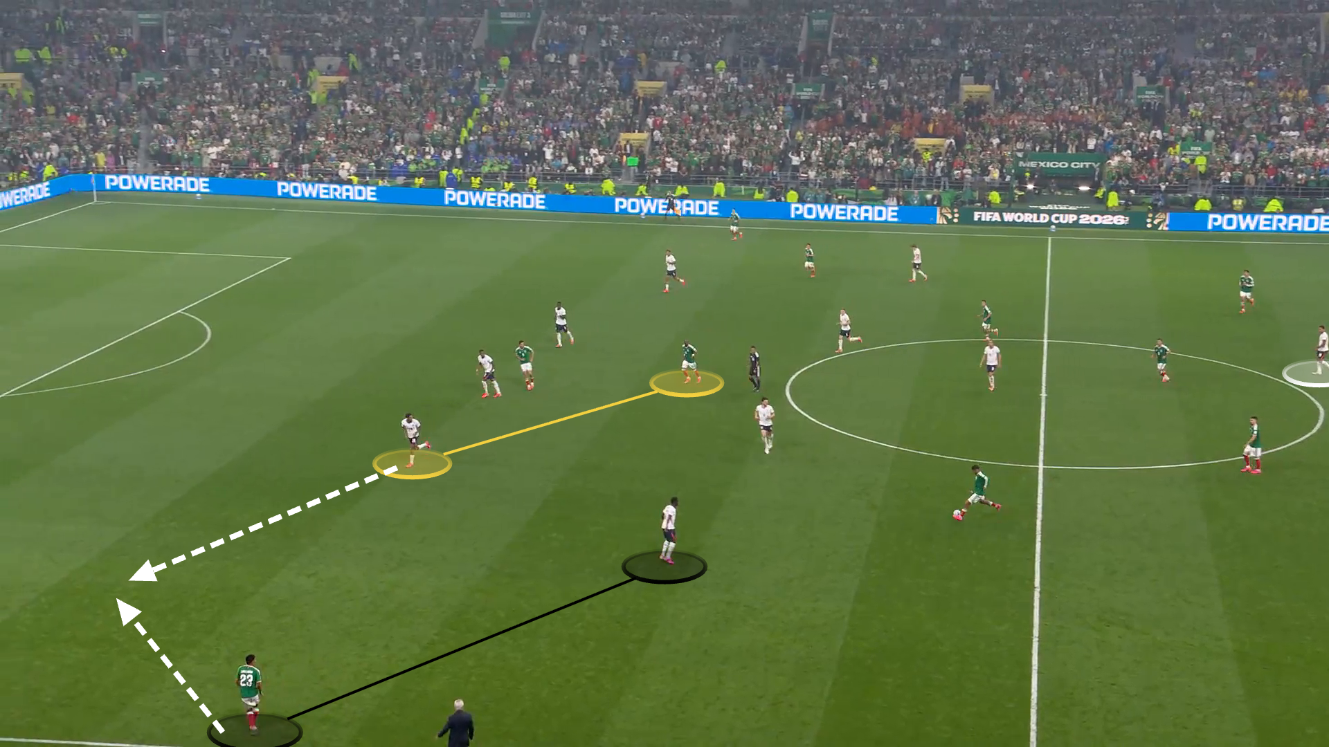 Screengrab showing Jarell Quansah's position and movement before his sending-off