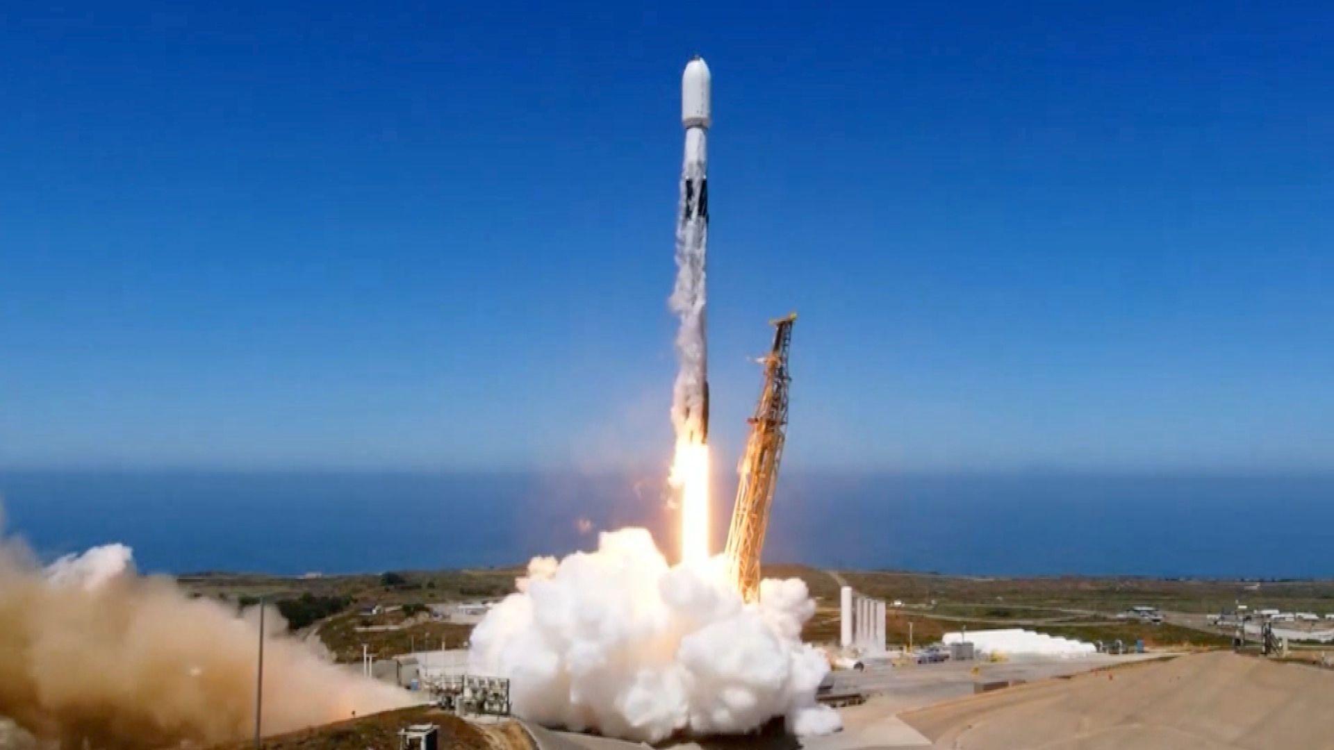 Falcon 9 rocket at moment of liftoff