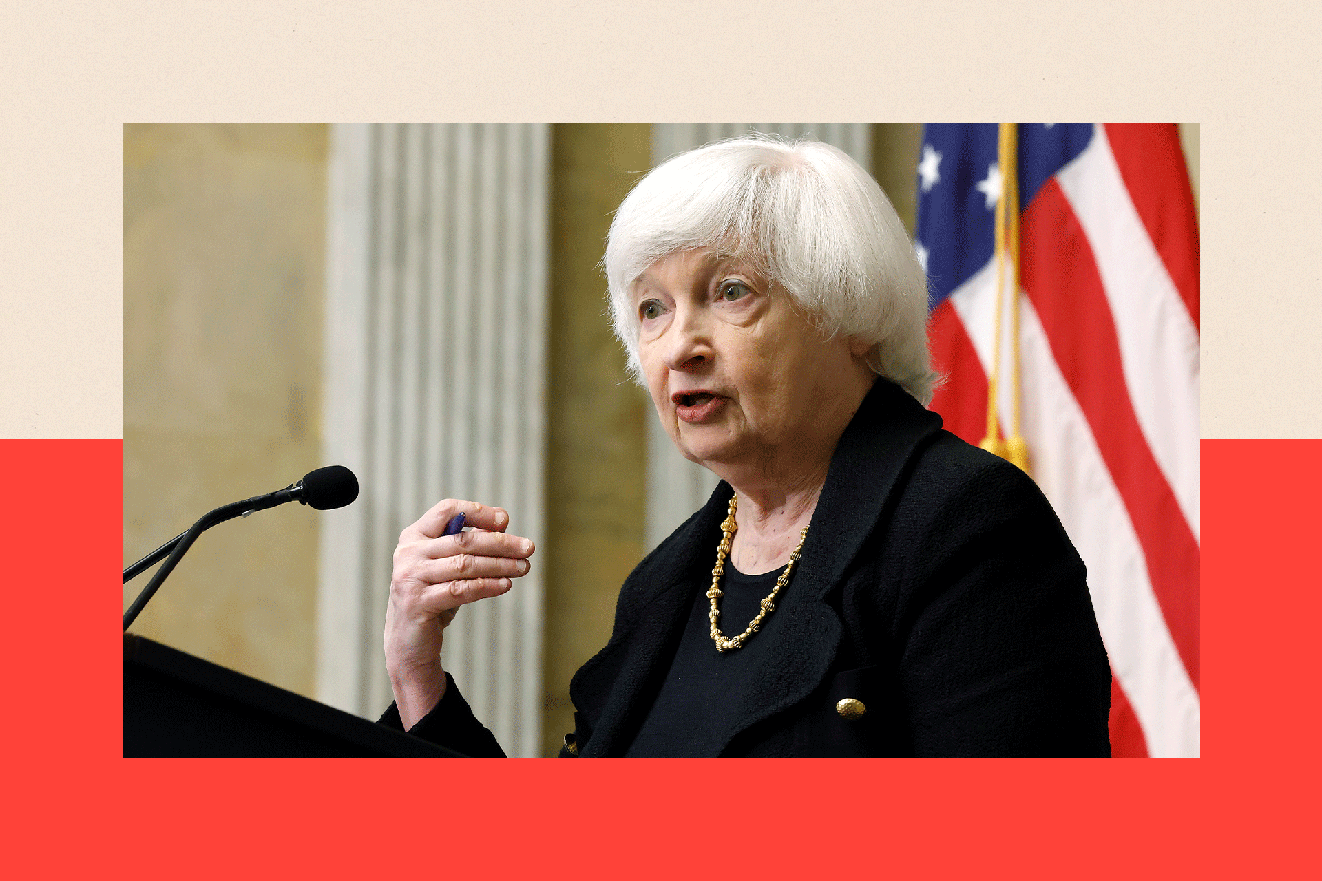 Janet Yellen talks to reporters during a news conference 