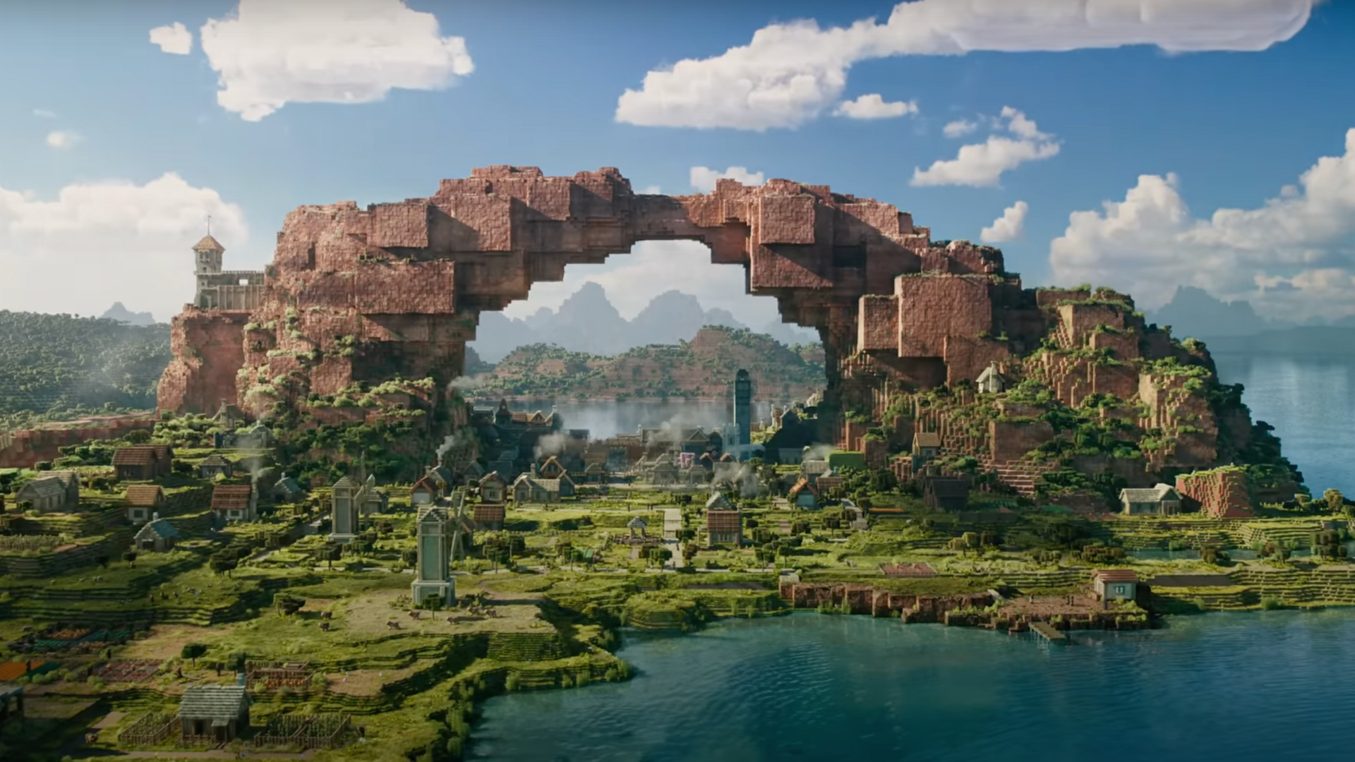 the overworld from the upcoming Minecraft movie