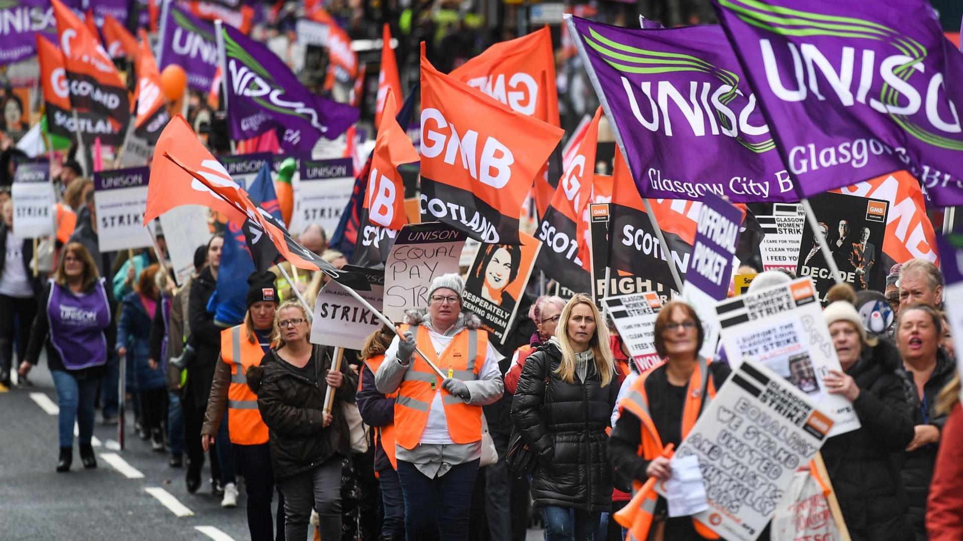 Care workers on strike in Glasgow