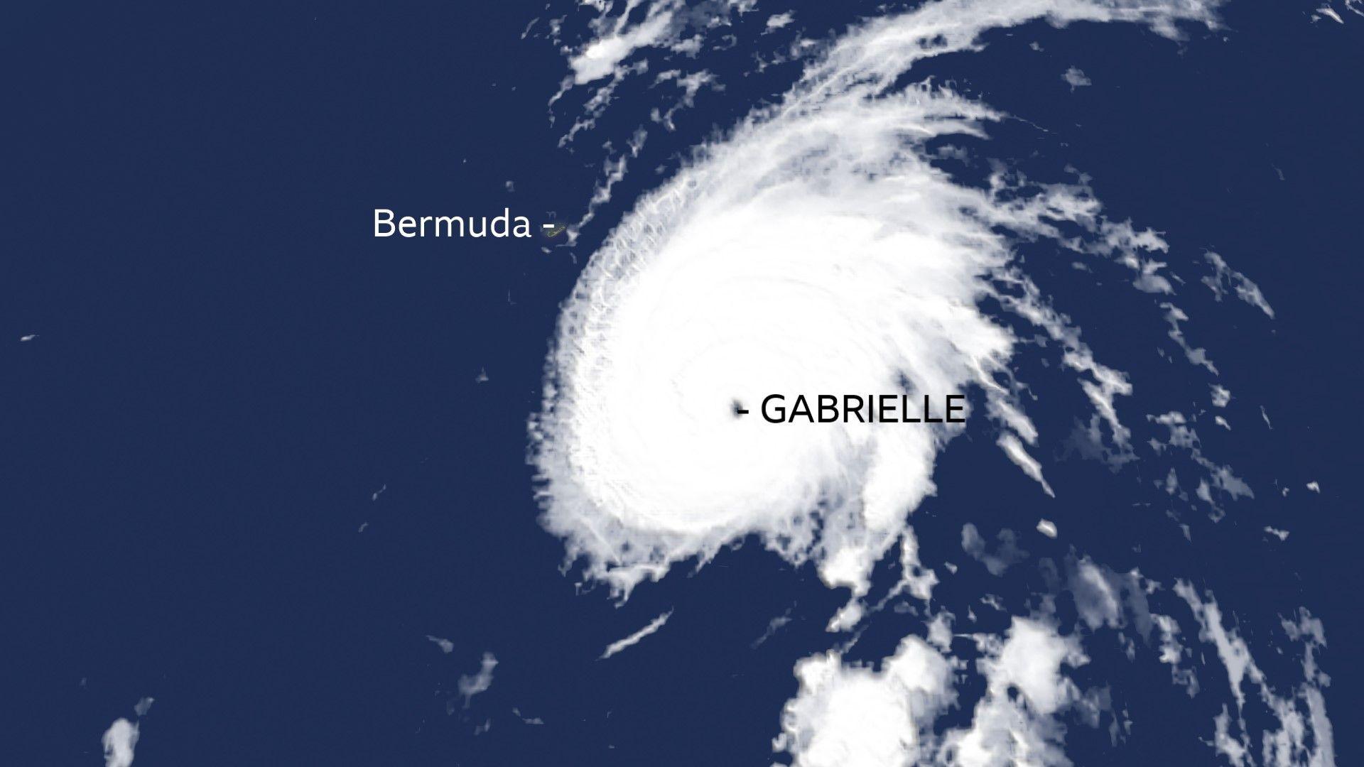 Satellite image showing the cloud around Hurricane Gabrielle near Bermuda